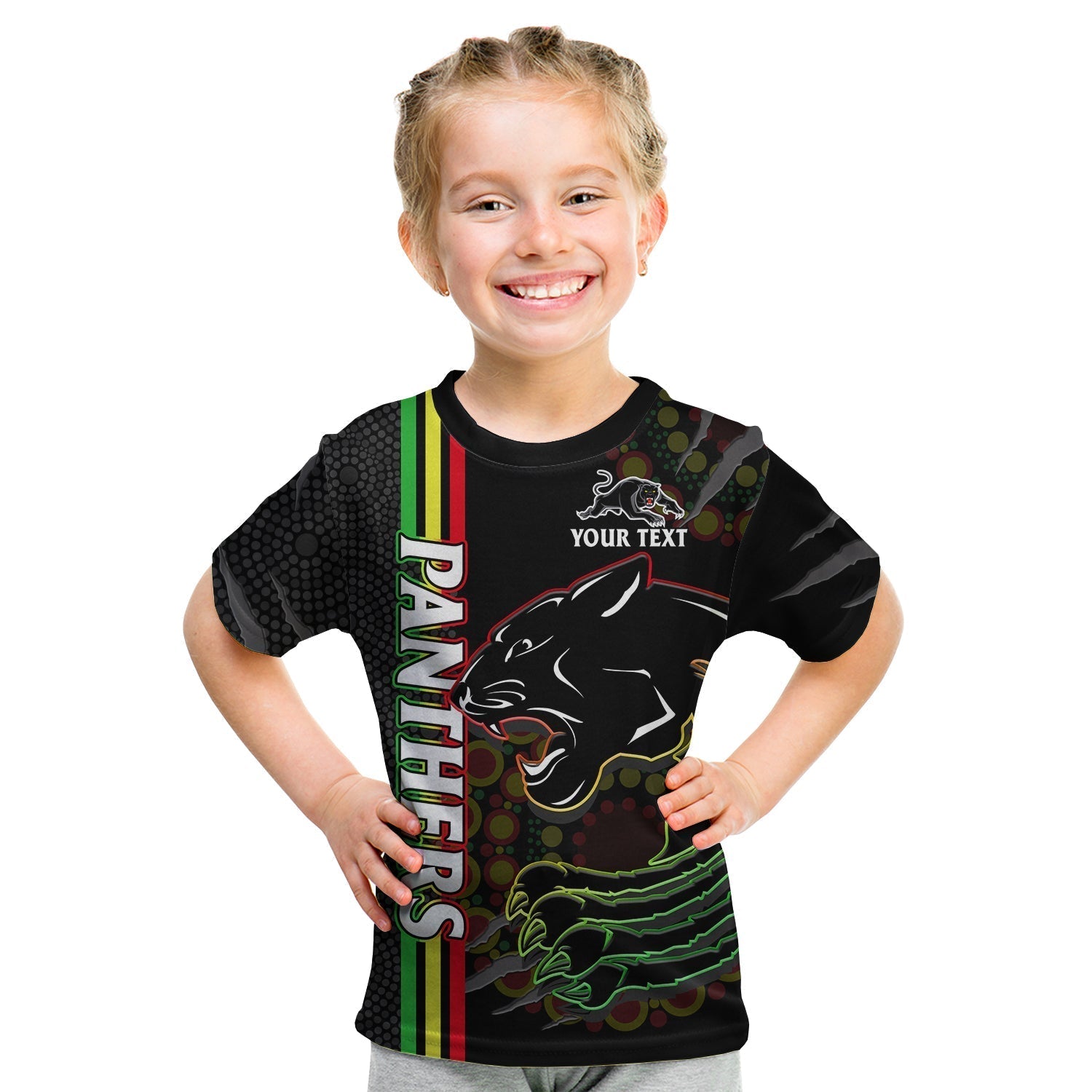 (Custom Text And Number) Panthers Rugby T Shirt KID The Mountain Men Aboriginal Art Dynamic - Vibe Hoodie Shop