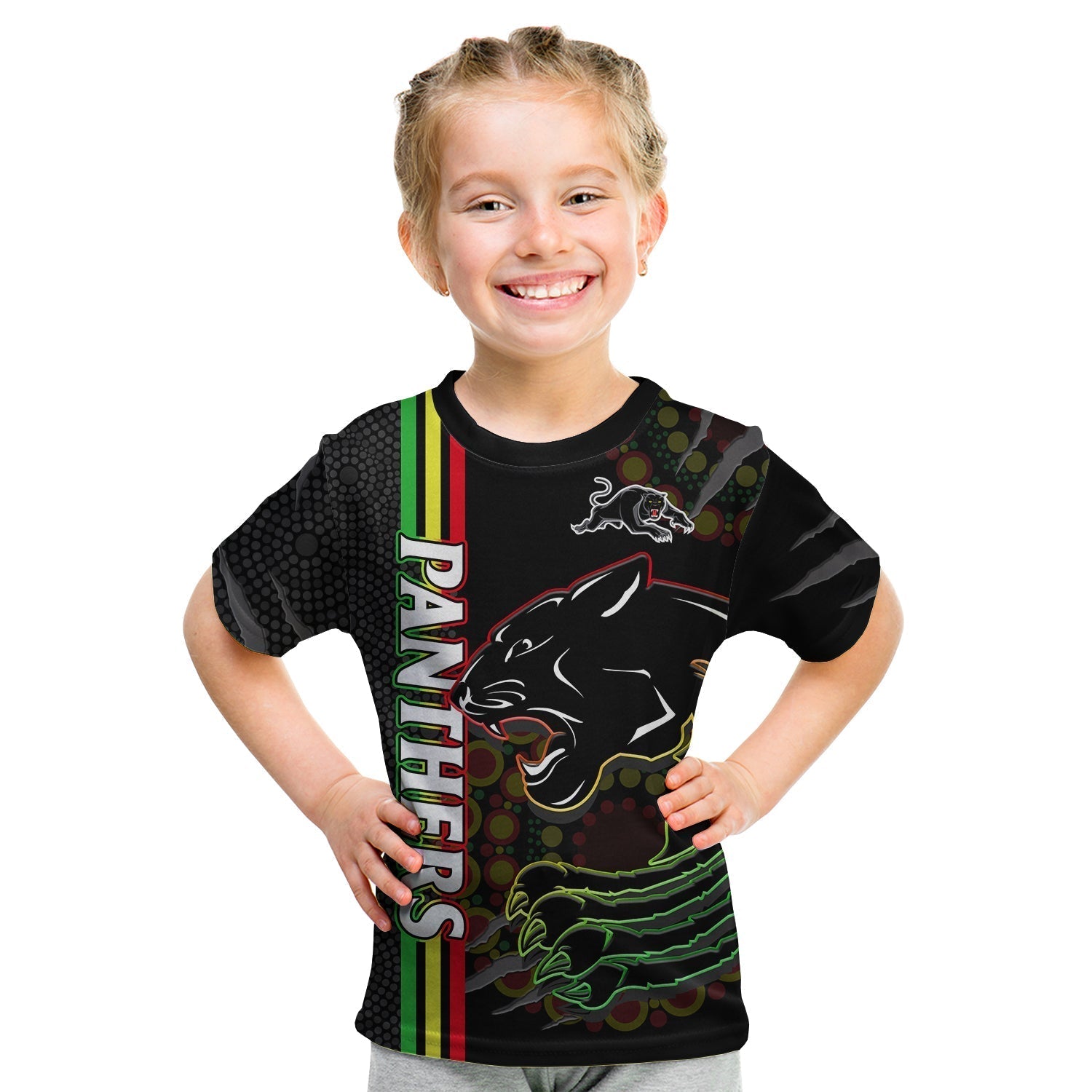 Panthers Rugby T Shirt KID The Mountain Men Aboriginal Art Dynamic - Vibe Hoodie Shop