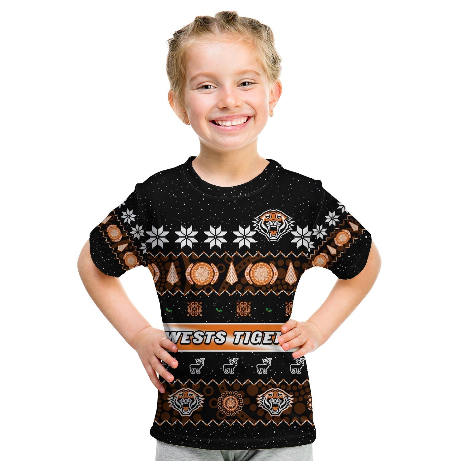 custom-personalised-wests-tigers-christmas-t-shirt-kid-aboriginal-art-merry-xmas