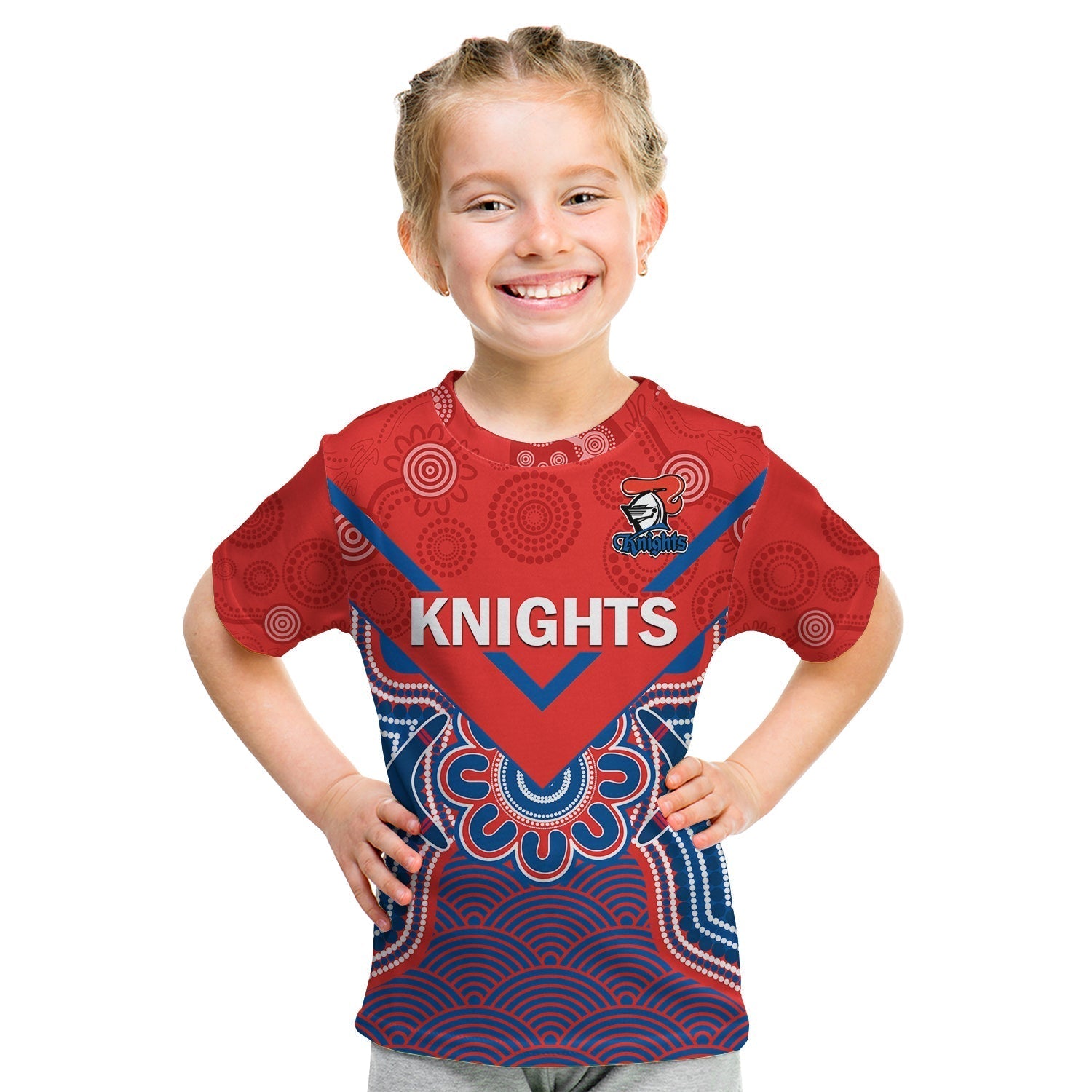 (Custom Text And Number) Knights Rugby T Shirt KID Novocastrians 1987 Aboriginal Art - Vibe Hoodie Shop