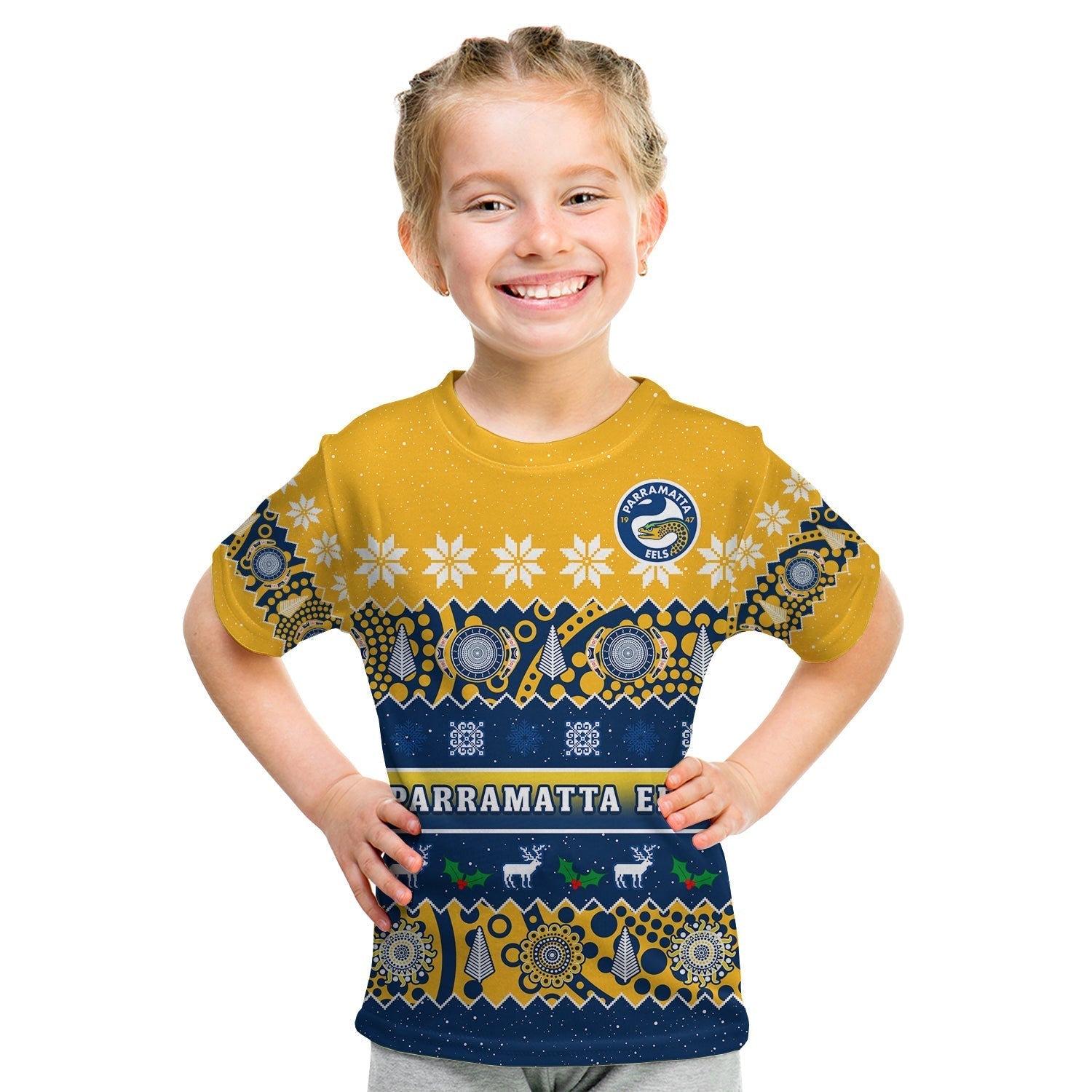 (Custom Personalised) Parramatta Eels Christmas T Shirt Parra Aboriginal Art Merry Xmas - Vibe Hoodie Shop