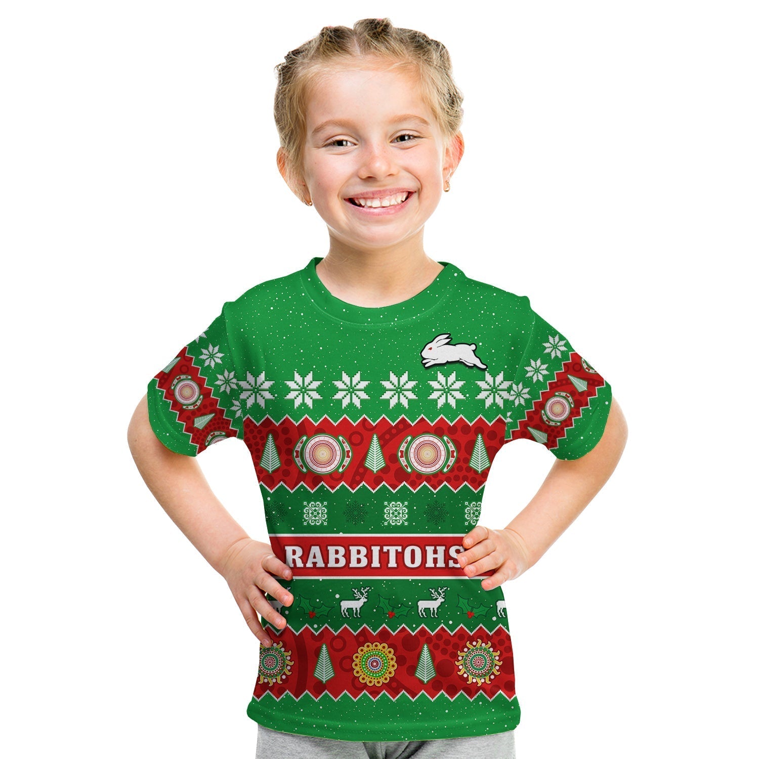 Rabbitohs Christmas T Shirt Souths Aboriginal Art Merry Xmas - Vibe Hoodie Shop