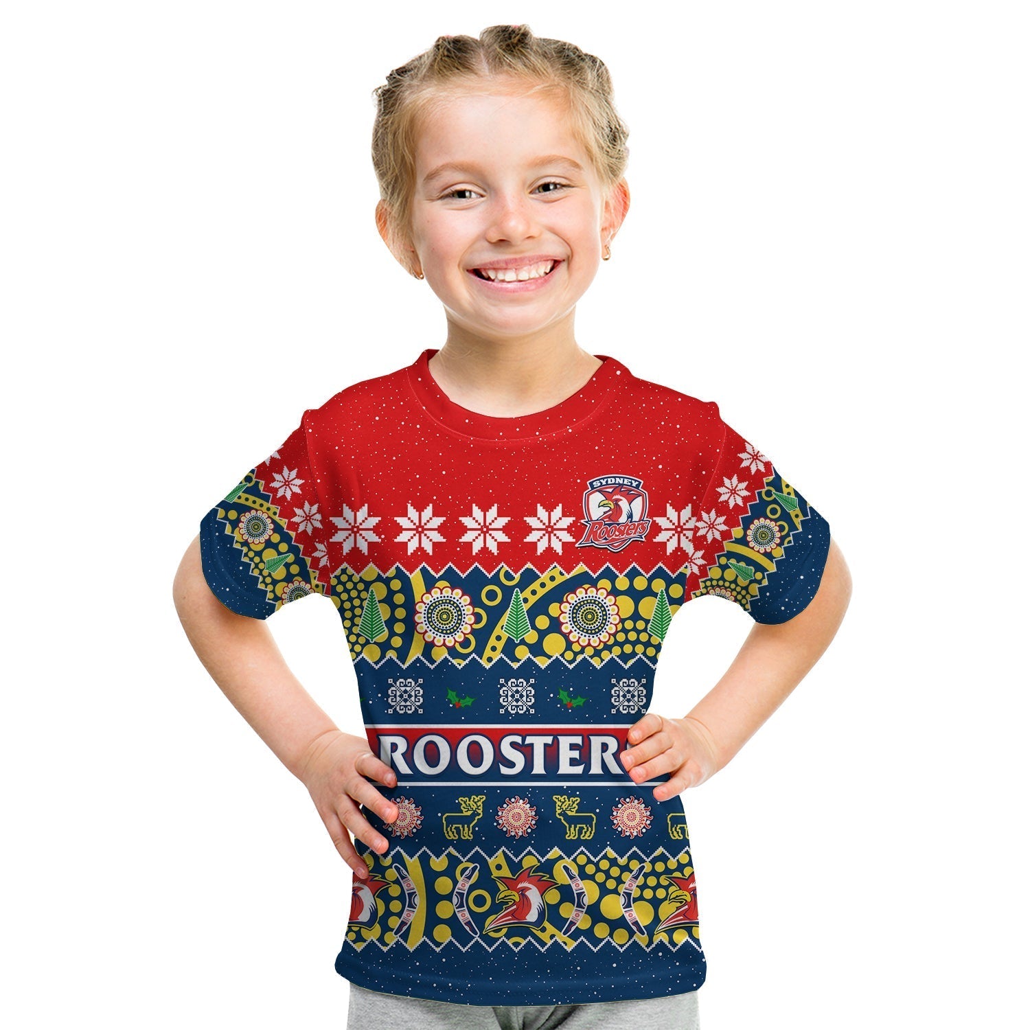 custom-personalised-sydney-roosters-christmas-t-shirt-kid-easts-aboriginal-art-merry-xmas