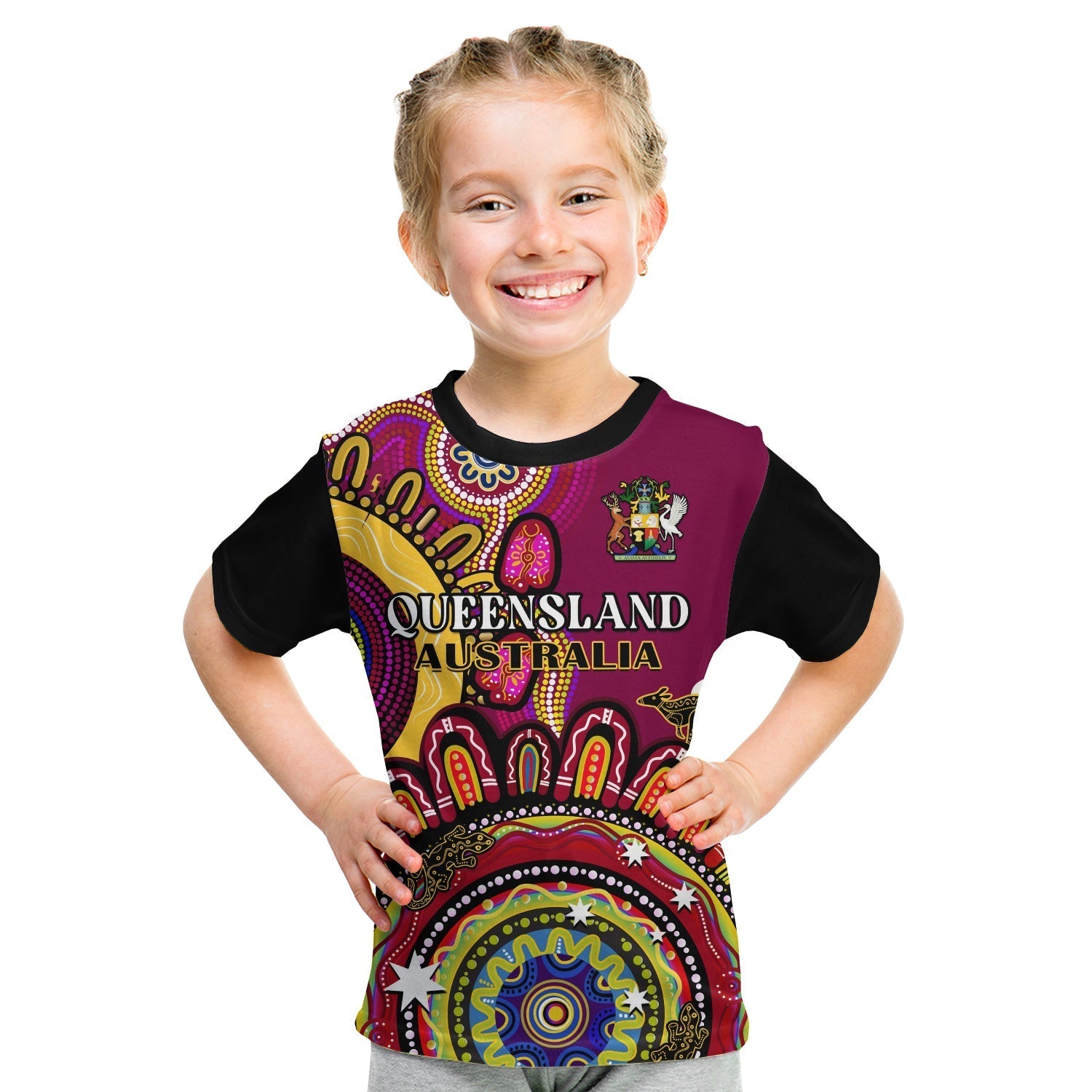 (Custom Personalised) Queensland State T Shirt QLD Australian Indigenous Art - Vibe Hoodie Shop