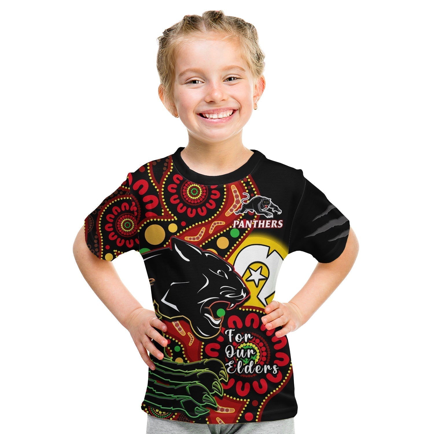 (Custom Text And Number) Panthers Rugby NAIDOC 2023 T Shirt KID For Our Elders Aboriginal - Vibe Hoodie Shop
