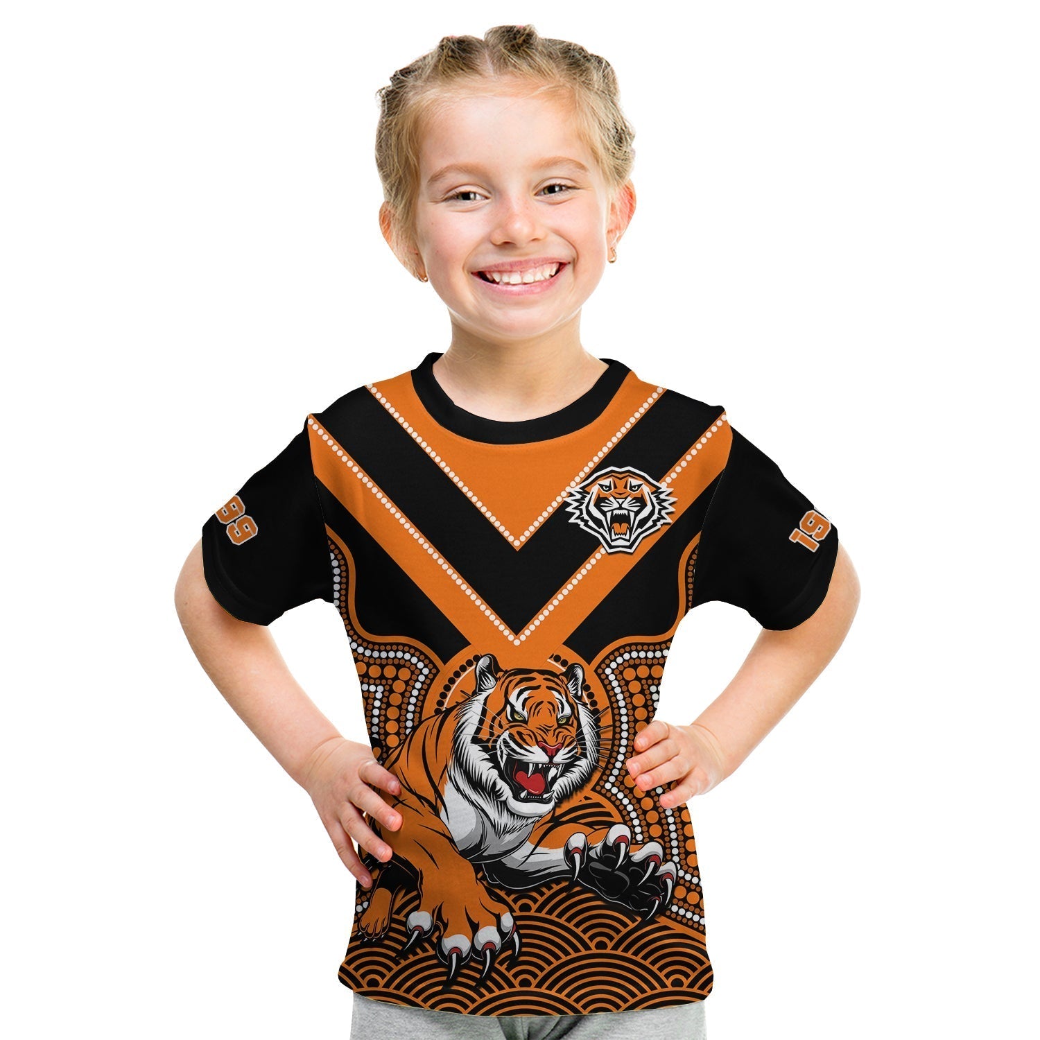 custom-text-and-number-wests-tigers-rugby-t-shirt-kid-indigenous-black-artsy