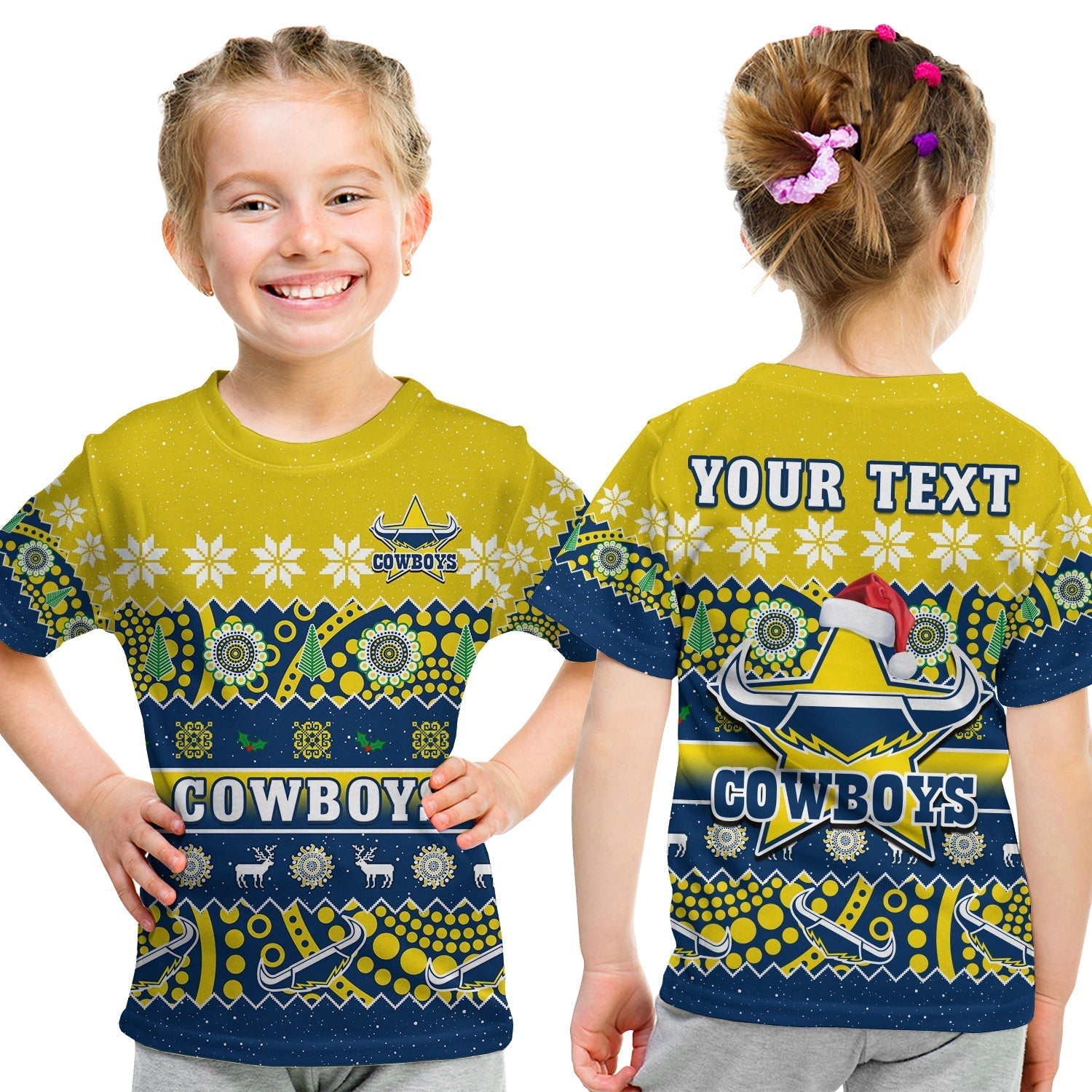 (Custom Personalised) Cowboys Christmas T Shirt Aboriginal Art Merry Xmas - Vibe Hoodie Shop