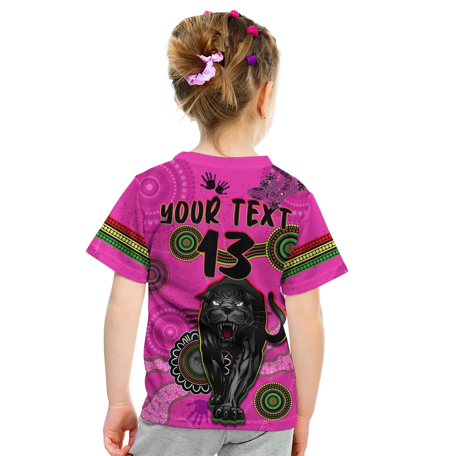 (Custom Text and Number) Panthers T Shirt KID Aboriginal with Lizard - Vibe Hoodie Shop