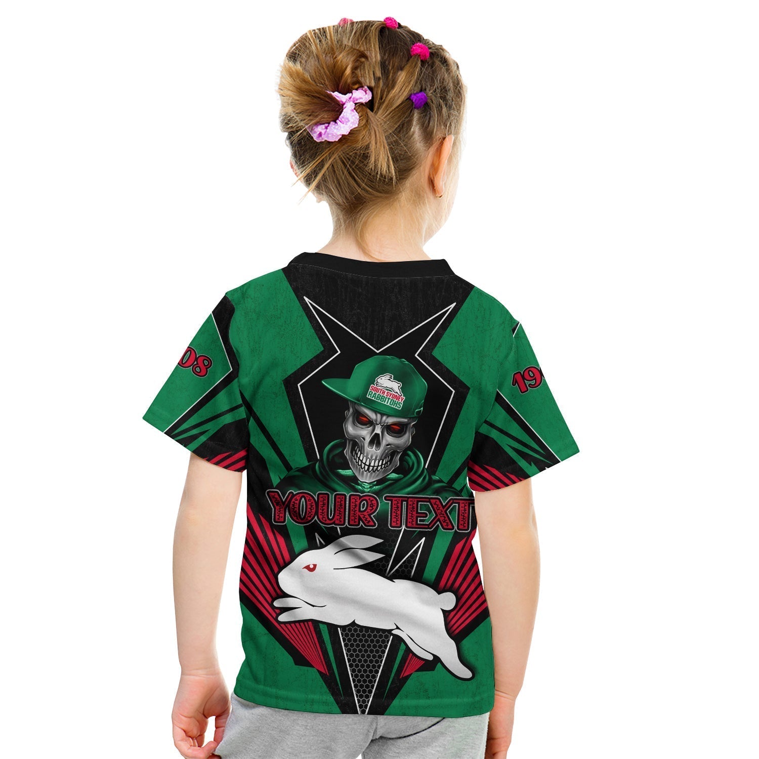 (Custom Personalised) Rabbitohs Rugby T Shirt KID Mascot South Sydney Since 1908 Cool Skull - Vibe Hoodie Shop