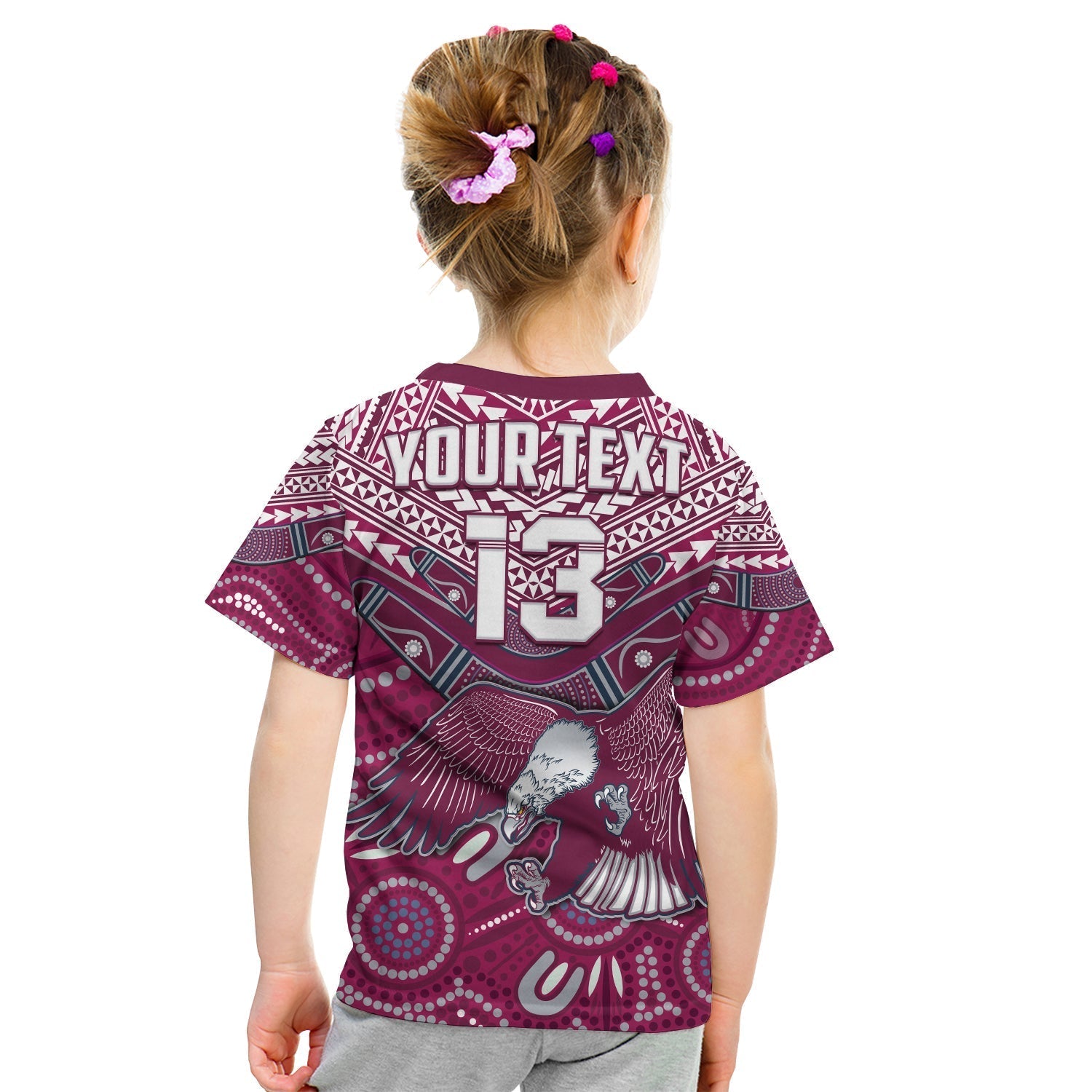 (Custom Text and Number) Sea Eagles Rugby T Shirt KID Aboriginal and Polynesia Manly Warringah - Vibe Hoodie Shop