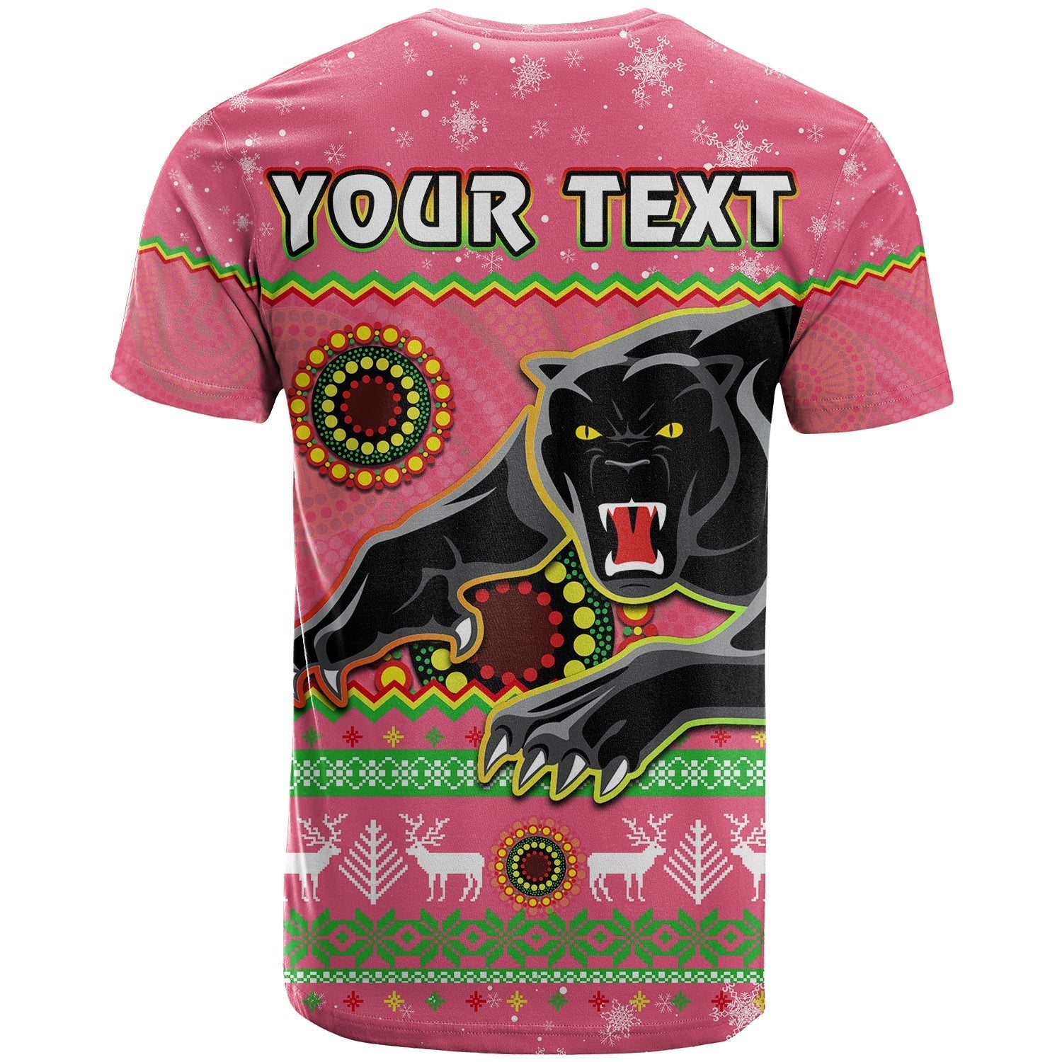 (Custom Personalised) Panthers Christmas T Shirt Aboriginal Pattern Penrith Pink Version - Vibe Hoodie Shop