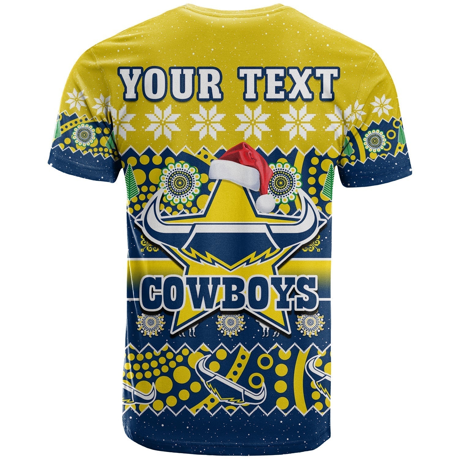 (Custom Personalised) Cowboys Christmas T Shirt Aboriginal Art Merry Xmas - Vibe Hoodie Shop