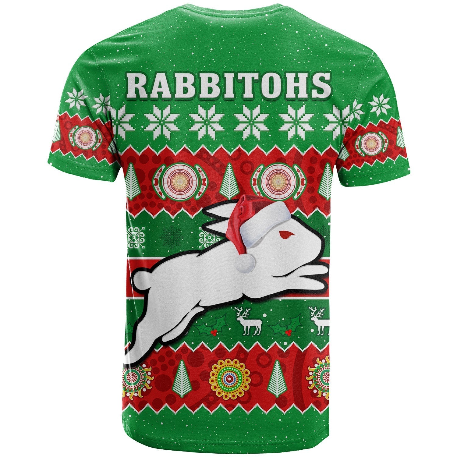 Rabbitohs Christmas T Shirt Souths Aboriginal Art Merry Xmas - Vibe Hoodie Shop