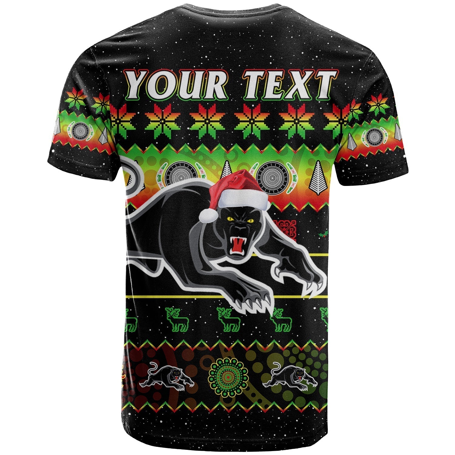 (Custom Personalised) Penrith Panthers Christmas T Shirt The Riff Aboriginal Art Merry Xmas - Vibe Hoodie Shop