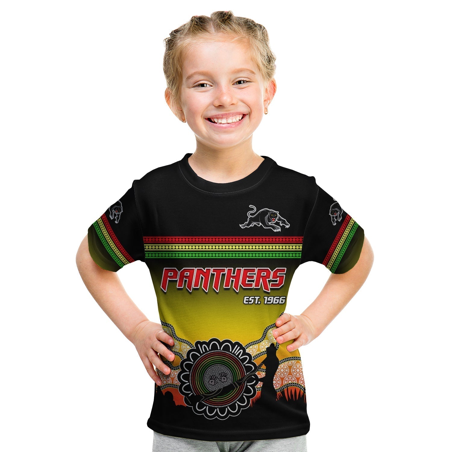 Panthers T Shirt KID Go The Mighty Penrith Aboriginal - Vibe Hoodie Shop
