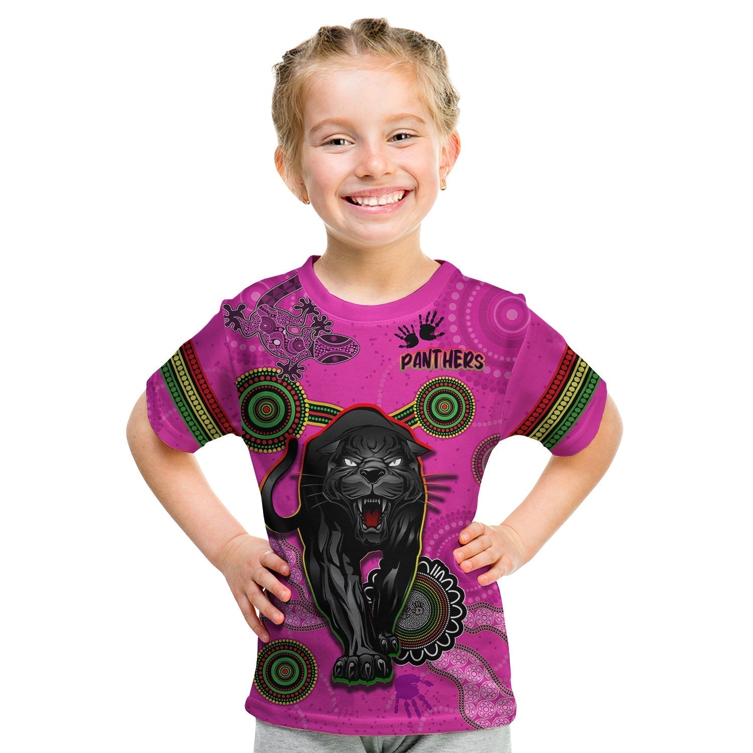 (Custom Text and Number) Panthers T Shirt KID Aboriginal with Lizard - Vibe Hoodie Shop