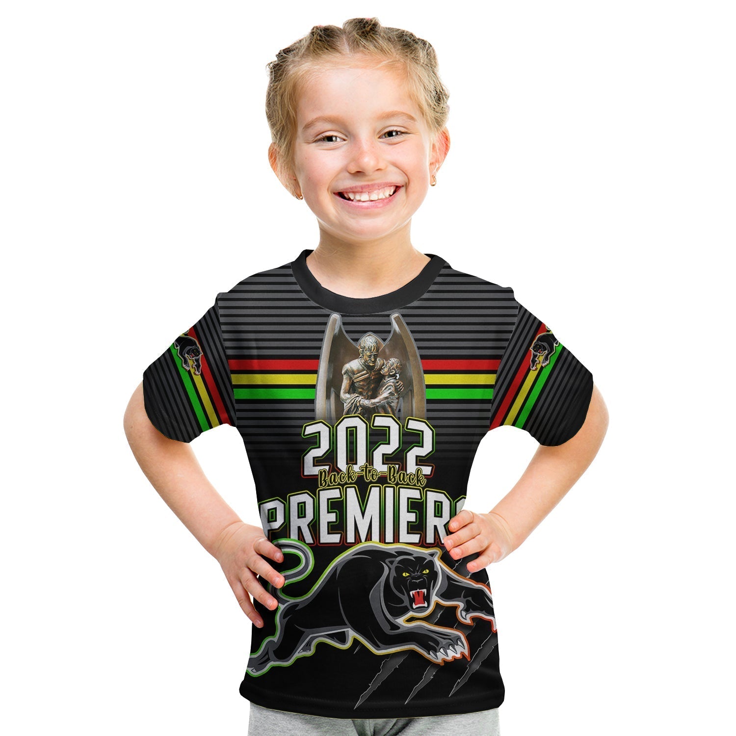 Custom Text and Number Panthers Proud T Shirt KID Back to Back Premiers 2022 Version Black - Vibe Hoodie Shop