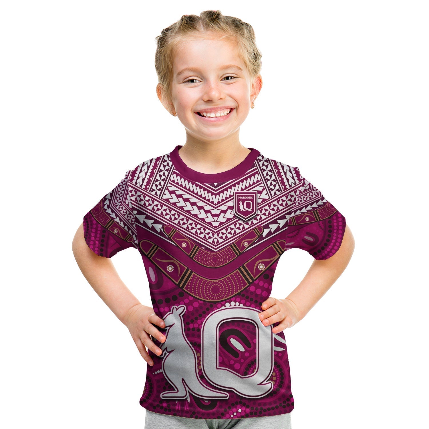 QLD Maroons T Shirt KID Aboriginal and Polynesia Admirable - Vibe Hoodie Shop