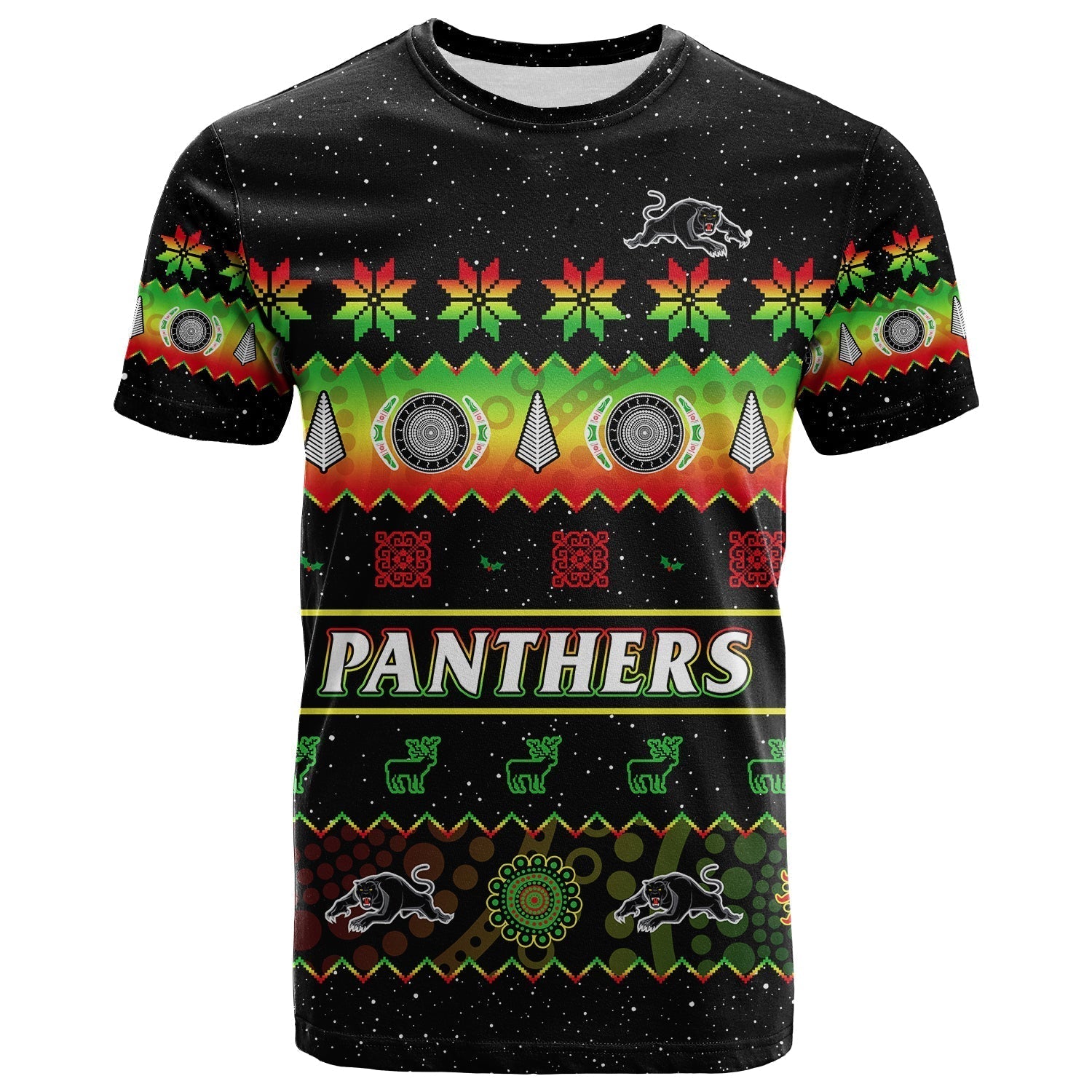 (Custom Personalised) Penrith Panthers Christmas T Shirt The Riff Aboriginal Art Merry Xmas - Vibe Hoodie Shop