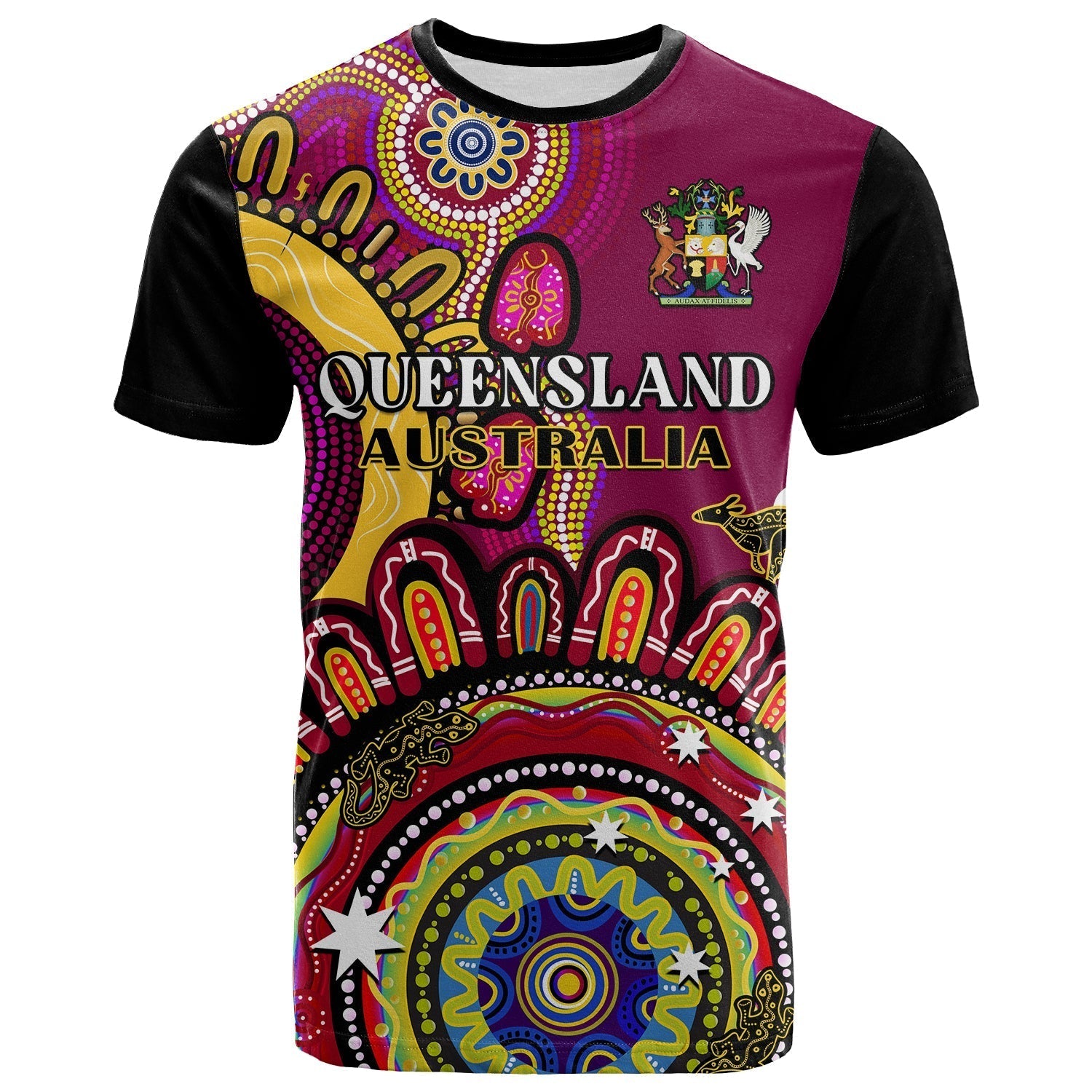 (Custom Personalised) Queensland State T Shirt QLD Australian Indigenous Art - Vibe Hoodie Shop