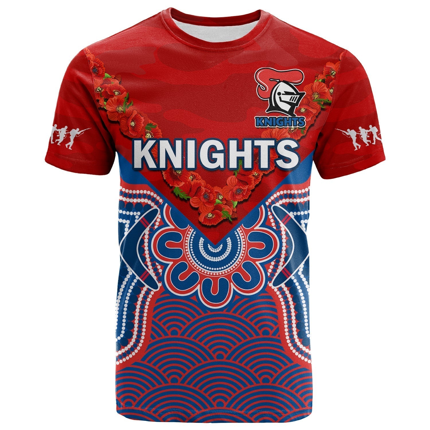 Knights ANZAC 2023 T Shirt Camouflage Poppy Mix Aboriginal - Vibe Hoodie Shop