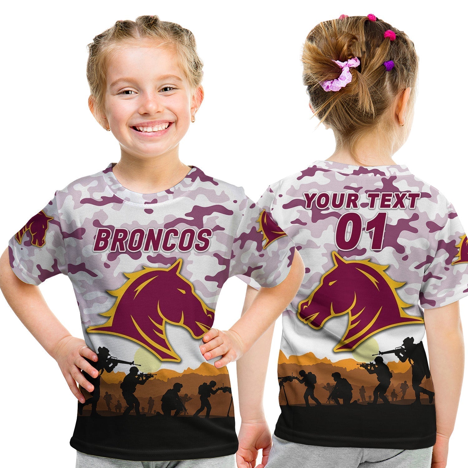 (Custom Personalised) Brisbane Broncos ANZAC 2022 T shirt Simple Style - White - Vibe Hoodie Shop