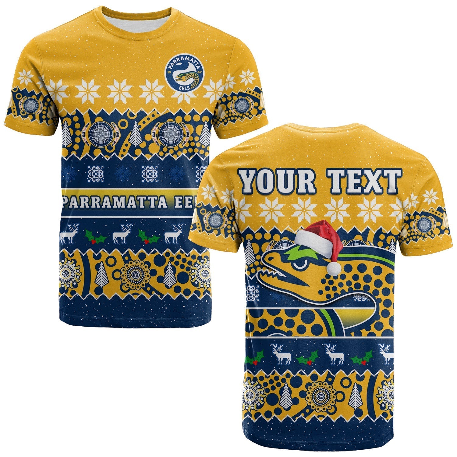 (Custom Personalised) Parramatta Eels Christmas T Shirt Parra Aboriginal Art Merry Xmas - Vibe Hoodie Shop