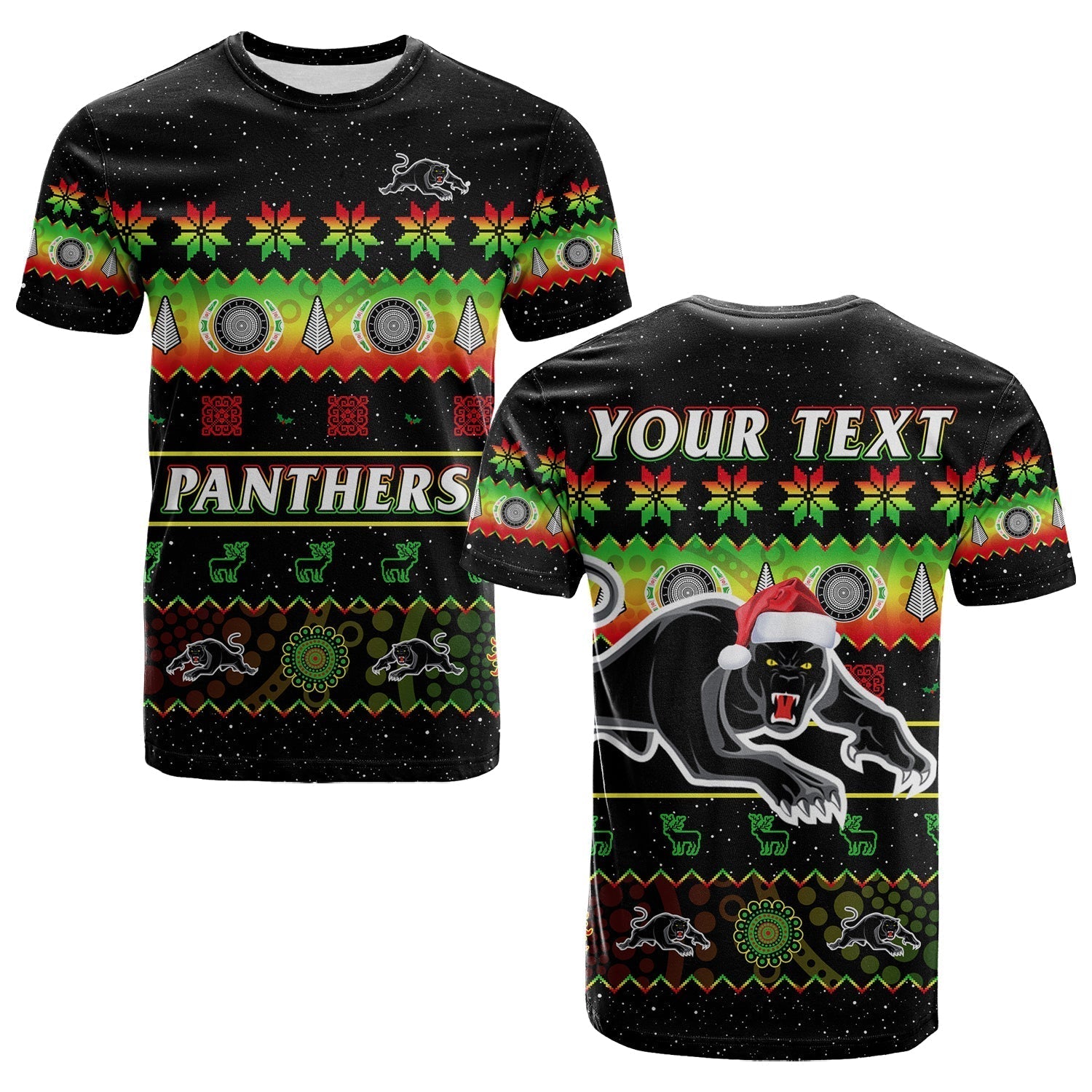 (Custom Personalised) Penrith Panthers Christmas T Shirt The Riff Aboriginal Art Merry Xmas - Vibe Hoodie Shop