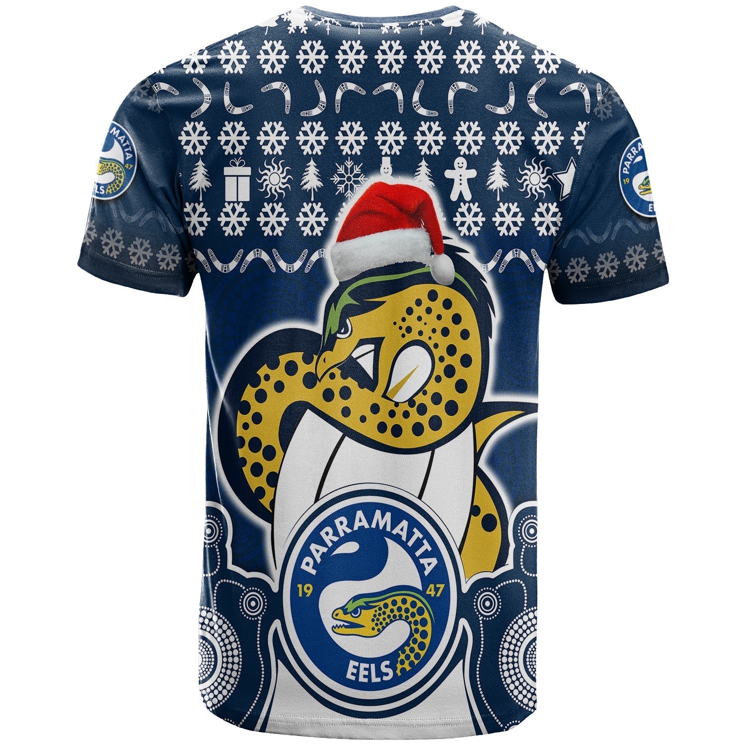 Parramatta Eels Christmas Vibe With Aboriginal Dot Panting Style T Shirt LT9 - Vibe Hoodie Shop