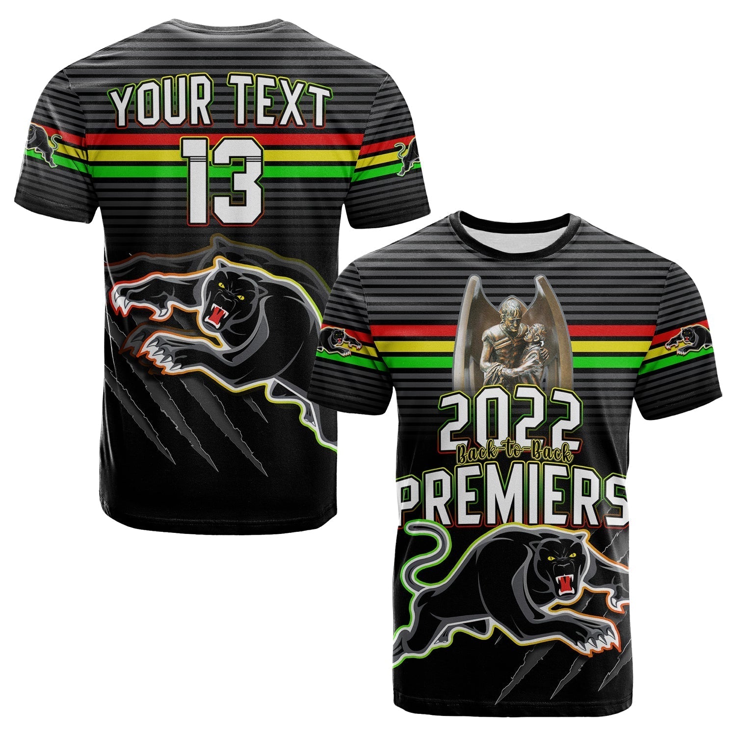 Custom Text and Number Panthers Proud T Shirt Back to Back Premiers 2022 Version Black - Vibe Hoodie Shop