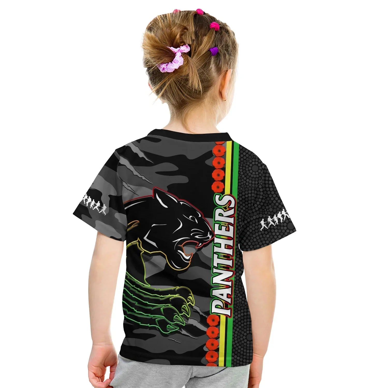 Panthers Rugby ANZAC T Shirt KID Aboriginal Mix Poppy Camouflage Black - Vibe Hoodie Shop