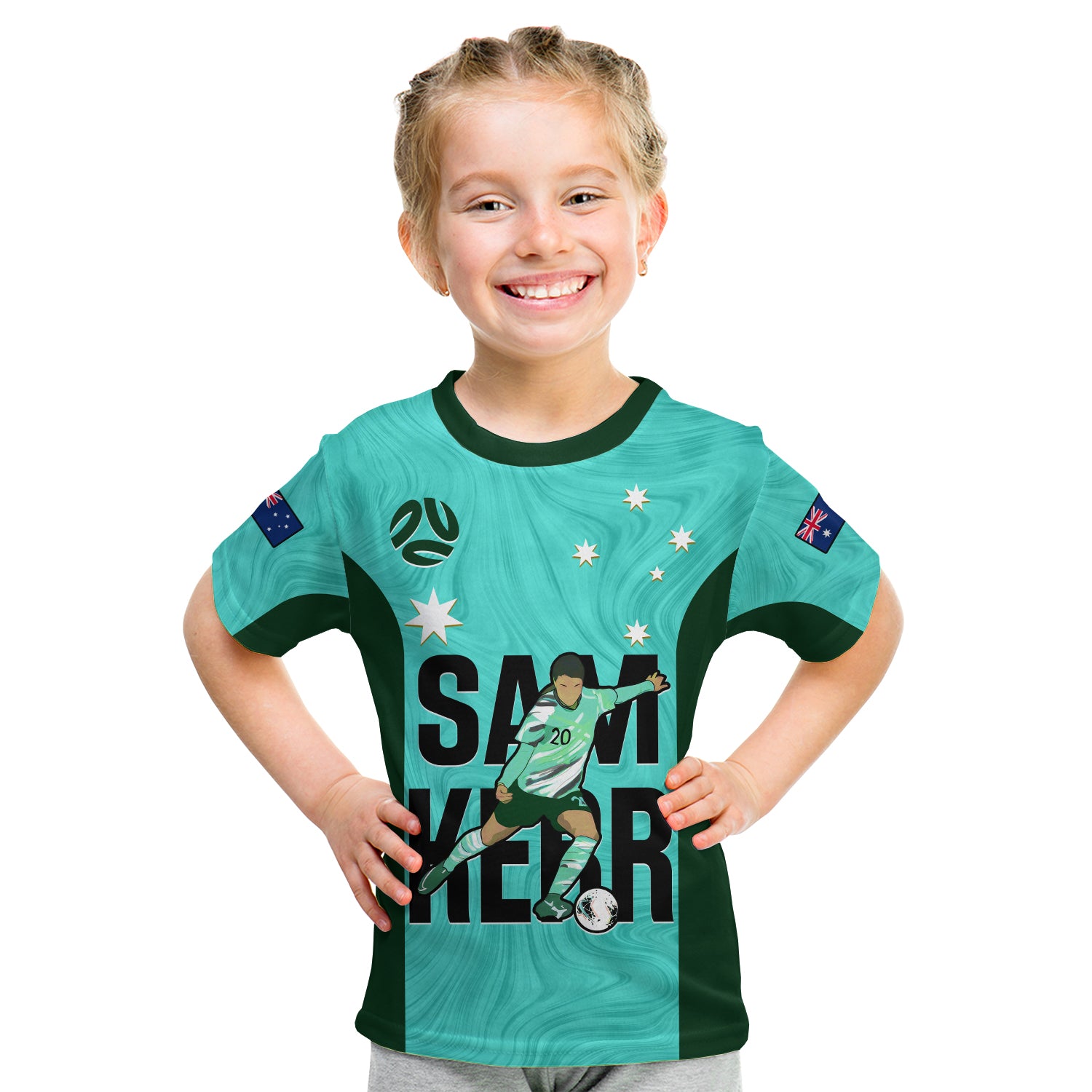 Australia Soccer T Shirt Sam Kerr Matildas World Cup Turquoise - Vibe Hoodie Shop