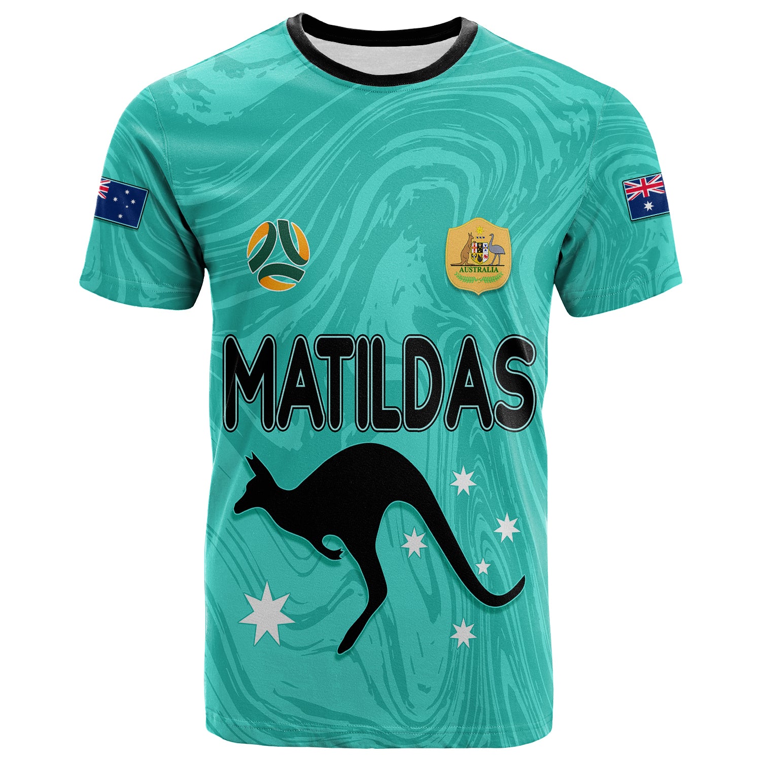 Personalised Aussie Matildas T Shirt 2023 Women World Cup Marble Patterns - Turquoise - Vibe Hoodie Shop