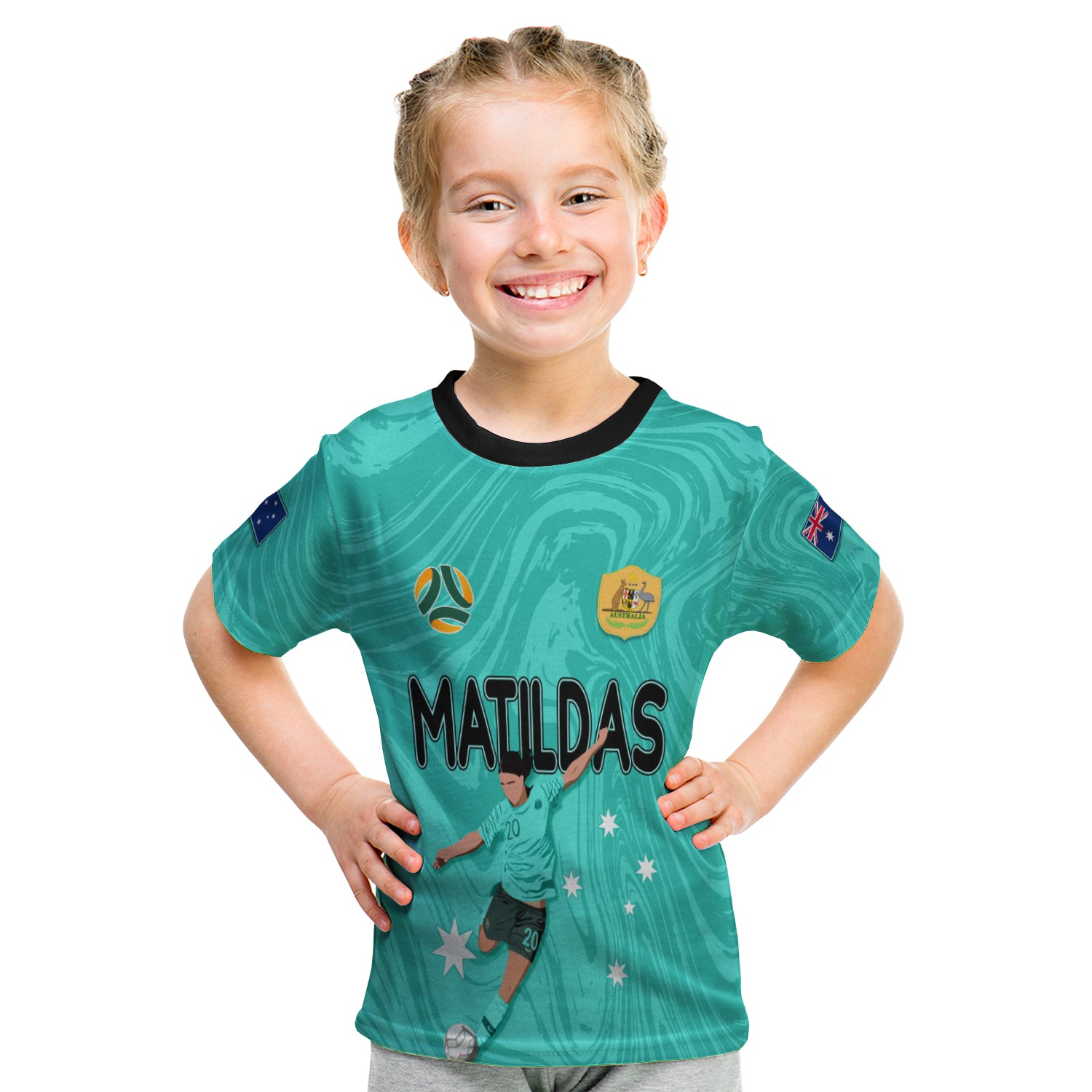 Personalised Aussie Matildas T shirt 2023 Sam Kerr World Cup Marble Patterns - Turquoise - Vibe Hoodie Shop