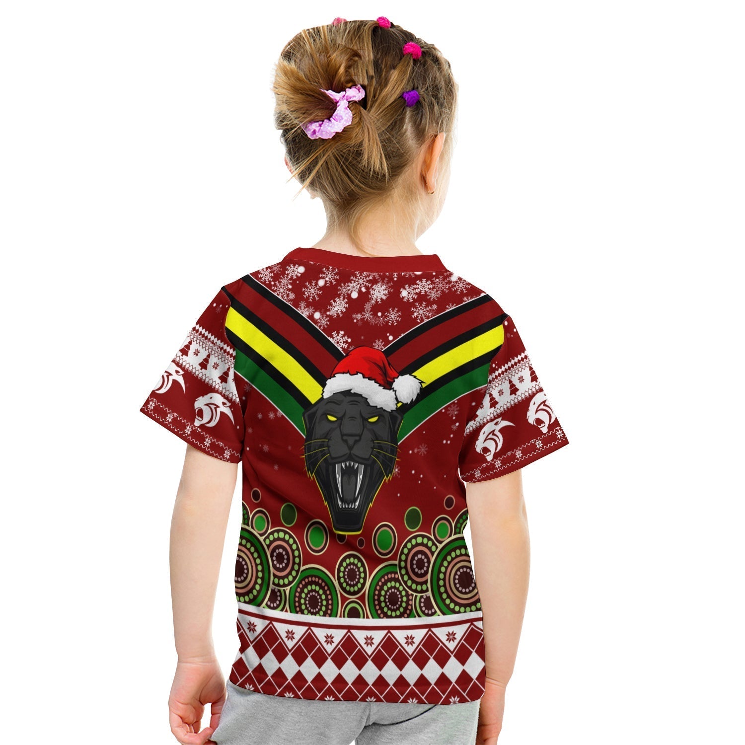 Aboriginal Christmas Black Panther With Santa Hat KID T shirt - Vibe Hoodie Shop