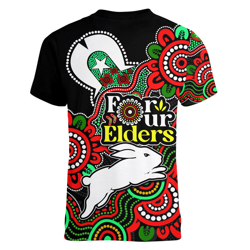 Rabbitohs Rugby V-Neck T Shirt NAIDOC Torres Strait For Our Elders - Vibe Hoodie Shop