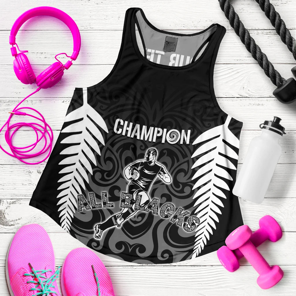 Personalised New Zealand Rugby Women Racerback Tank All Black Champion - Vibe Hoodie Shop