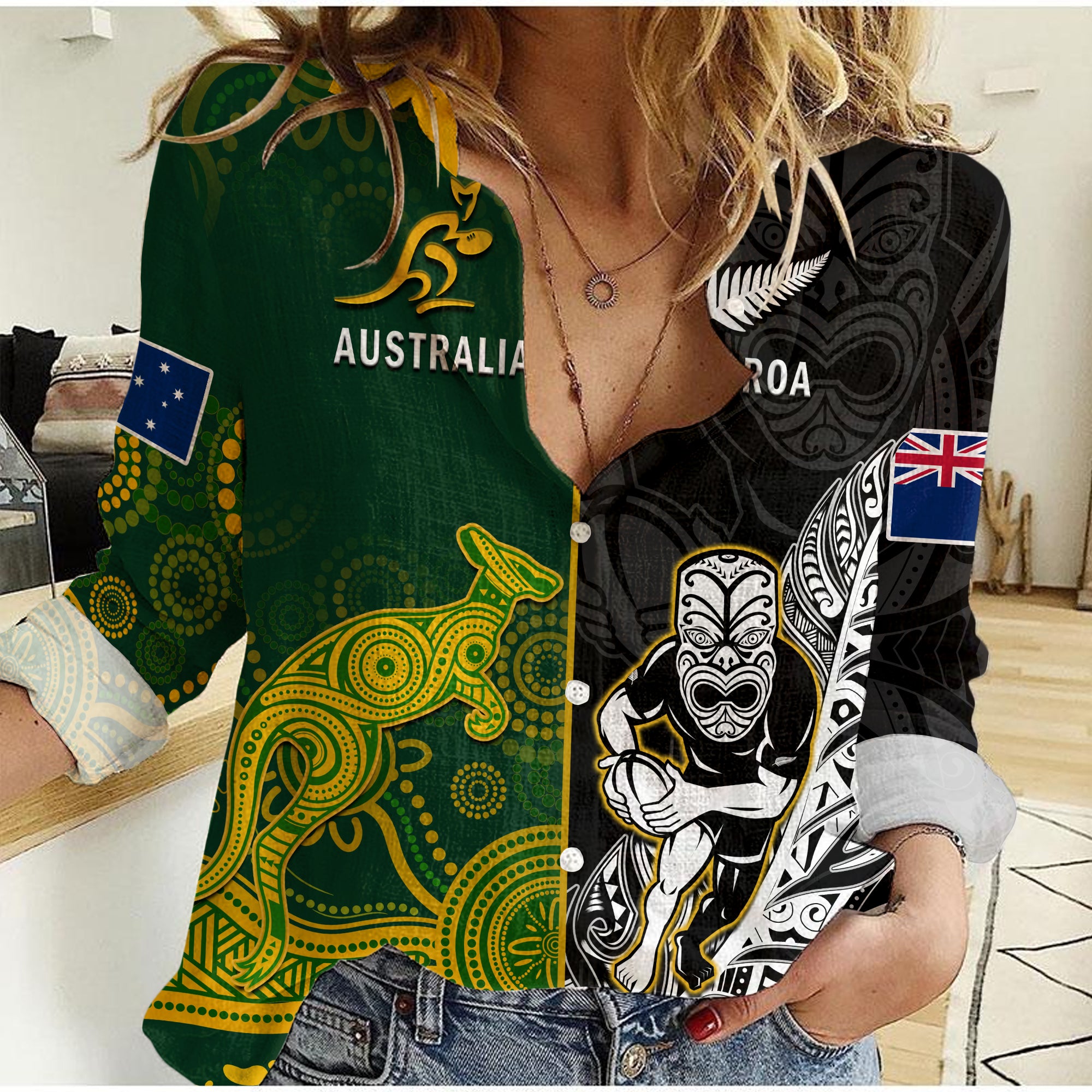 Personalised Australia Rugby Mix Aotearoa Rugby Women Casual Shirt Wallabies All Black Special - Vibe Hoodie Shop