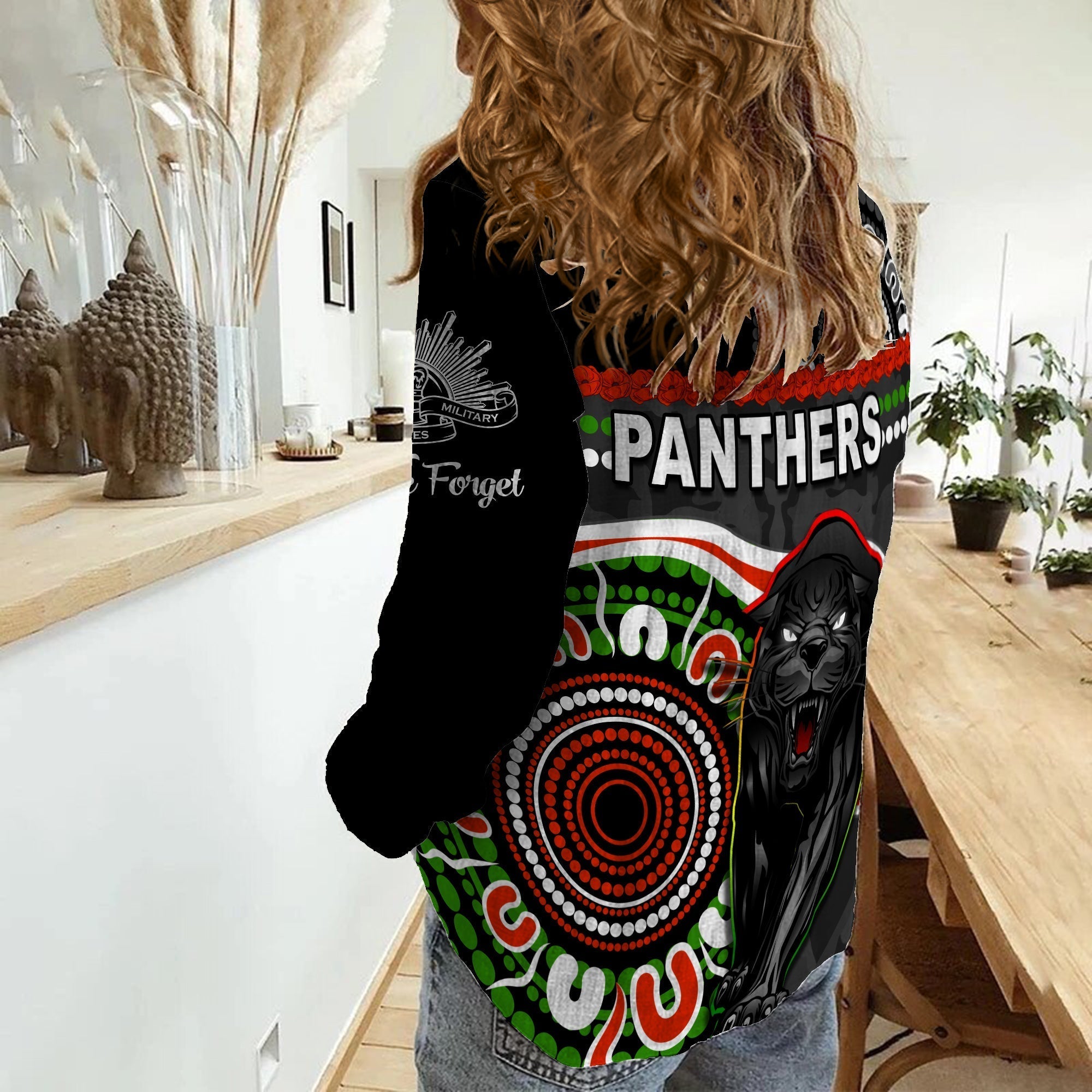 (Custom Personalised) Panthers ANZAC Day Women Casual Shirt Aboriginal Lest We Forget Ver.01 - Vibe Hoodie Shop