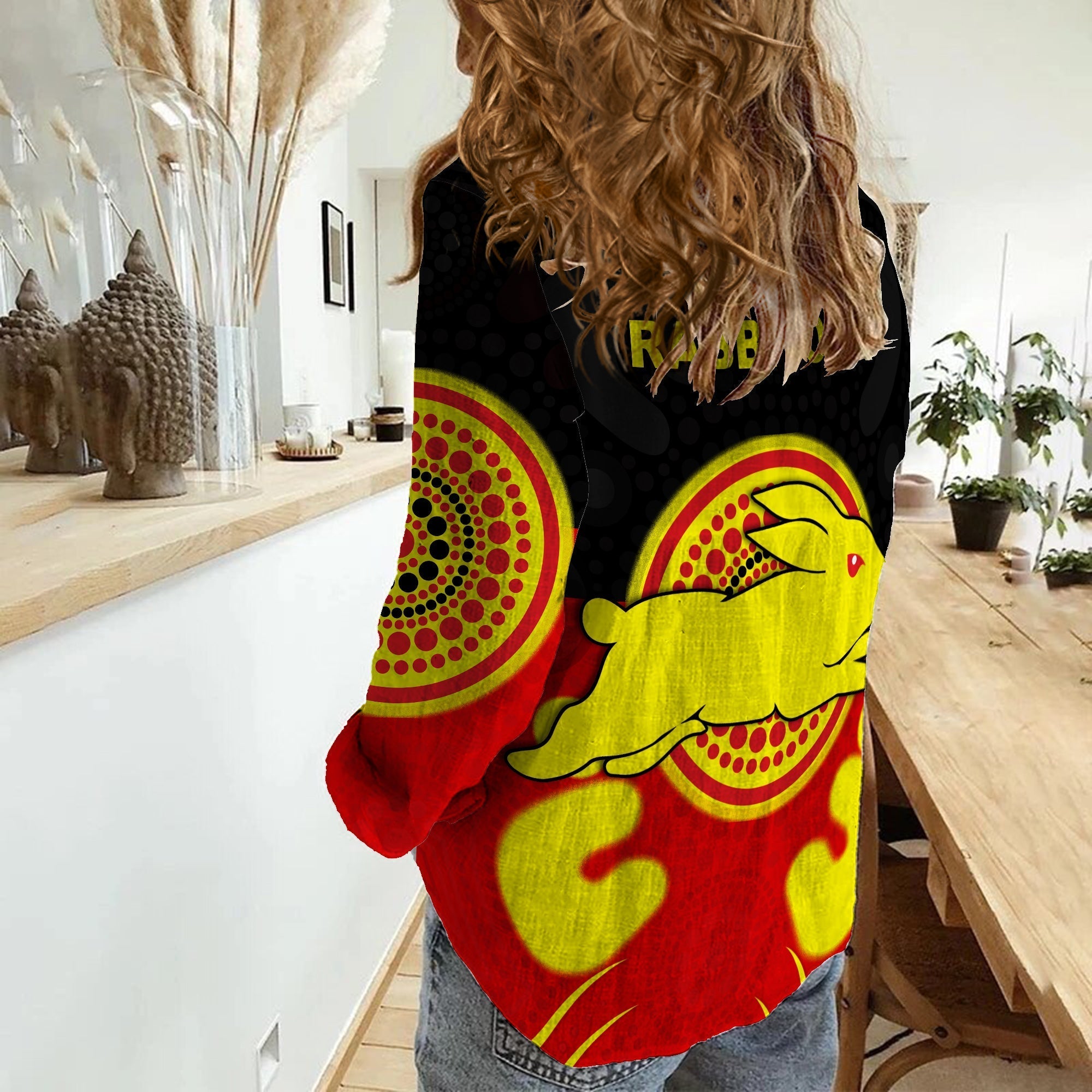 (Custom Personalised) Rabbitohs Indigenous Women Casual Shirt Style Aboriginal Flag - Vibe Hoodie Shop