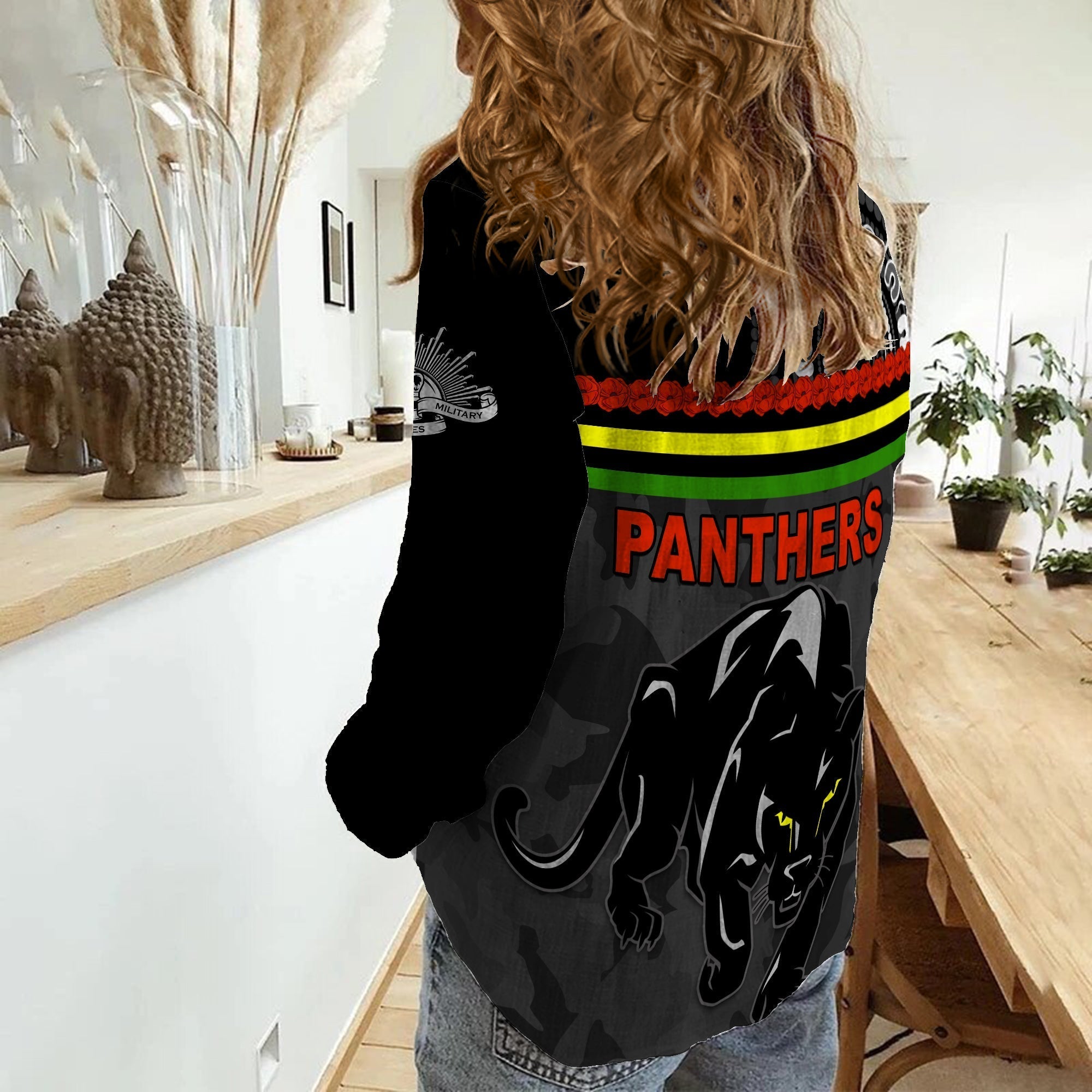 (Custom Personalised) Panthers ANZAC Day Women Casual Shirt Aboriginal Lest We Forget Ver.02 - Vibe Hoodie Shop
