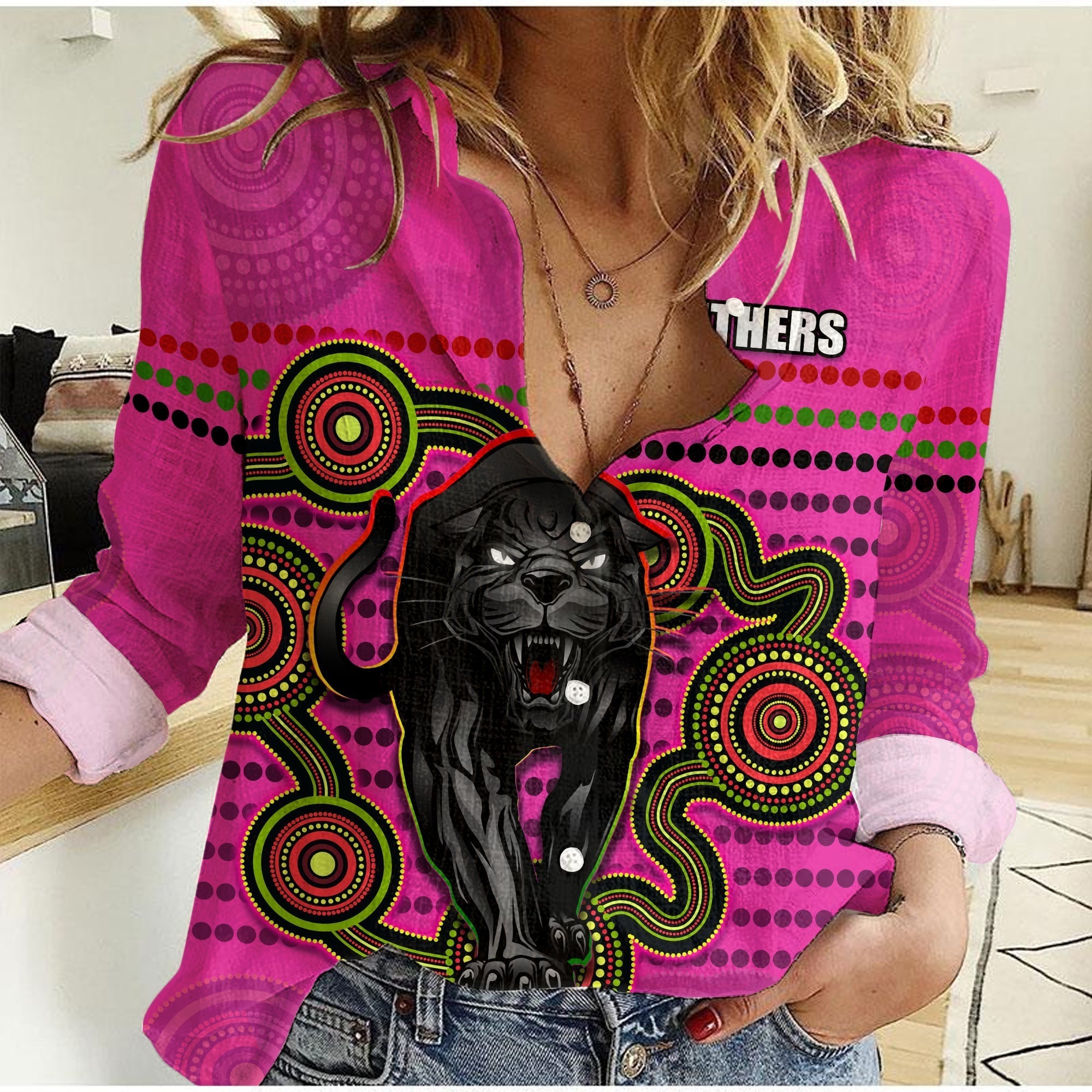 (Custom Personalised) Panthers Indigenous Women Casual Shirt Version Pink Alternate - Vibe Hoodie Shop