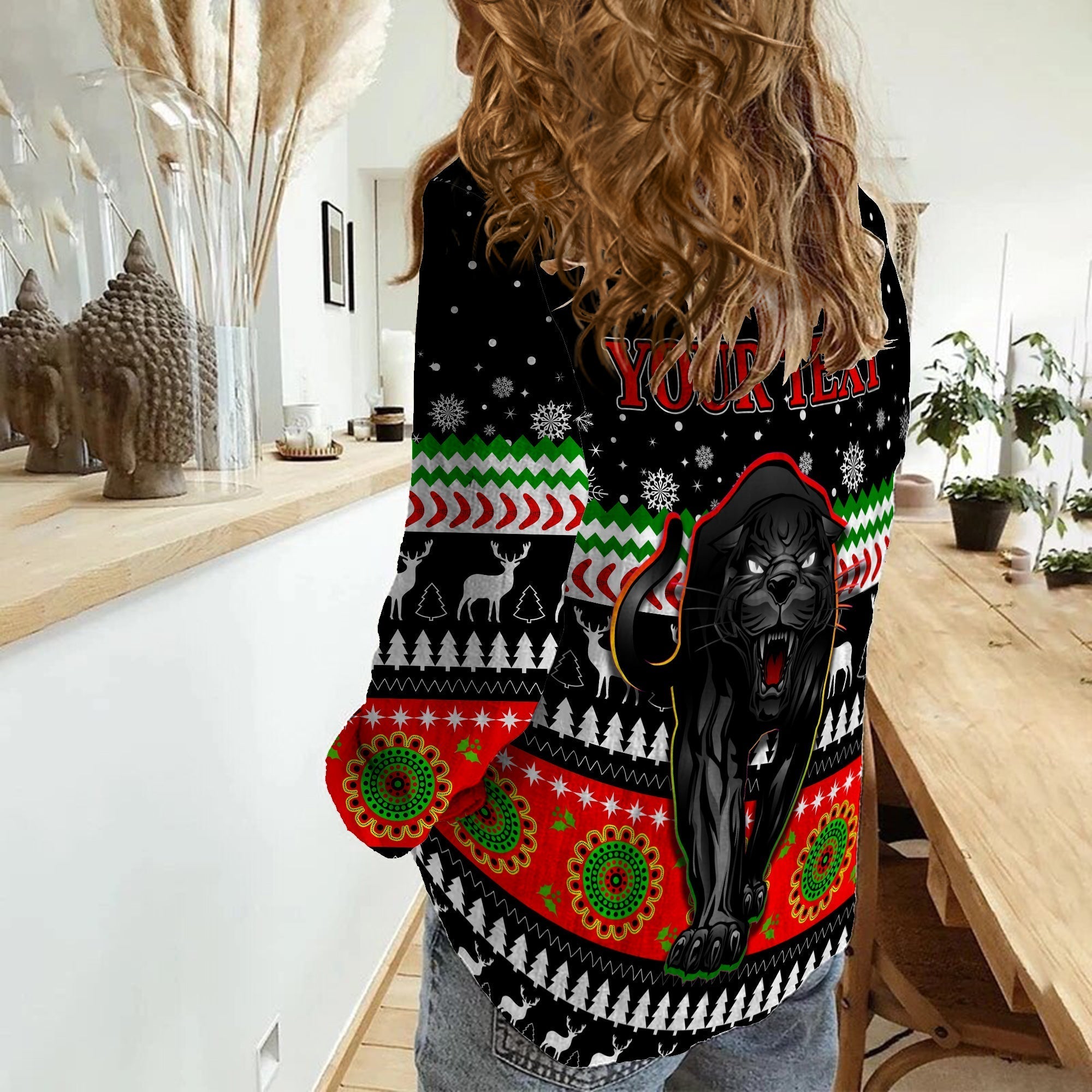 (Custom Personalised) Panthers Women Casual Shirt Penrith Christmas The Riff - Vibe Hoodie Shop