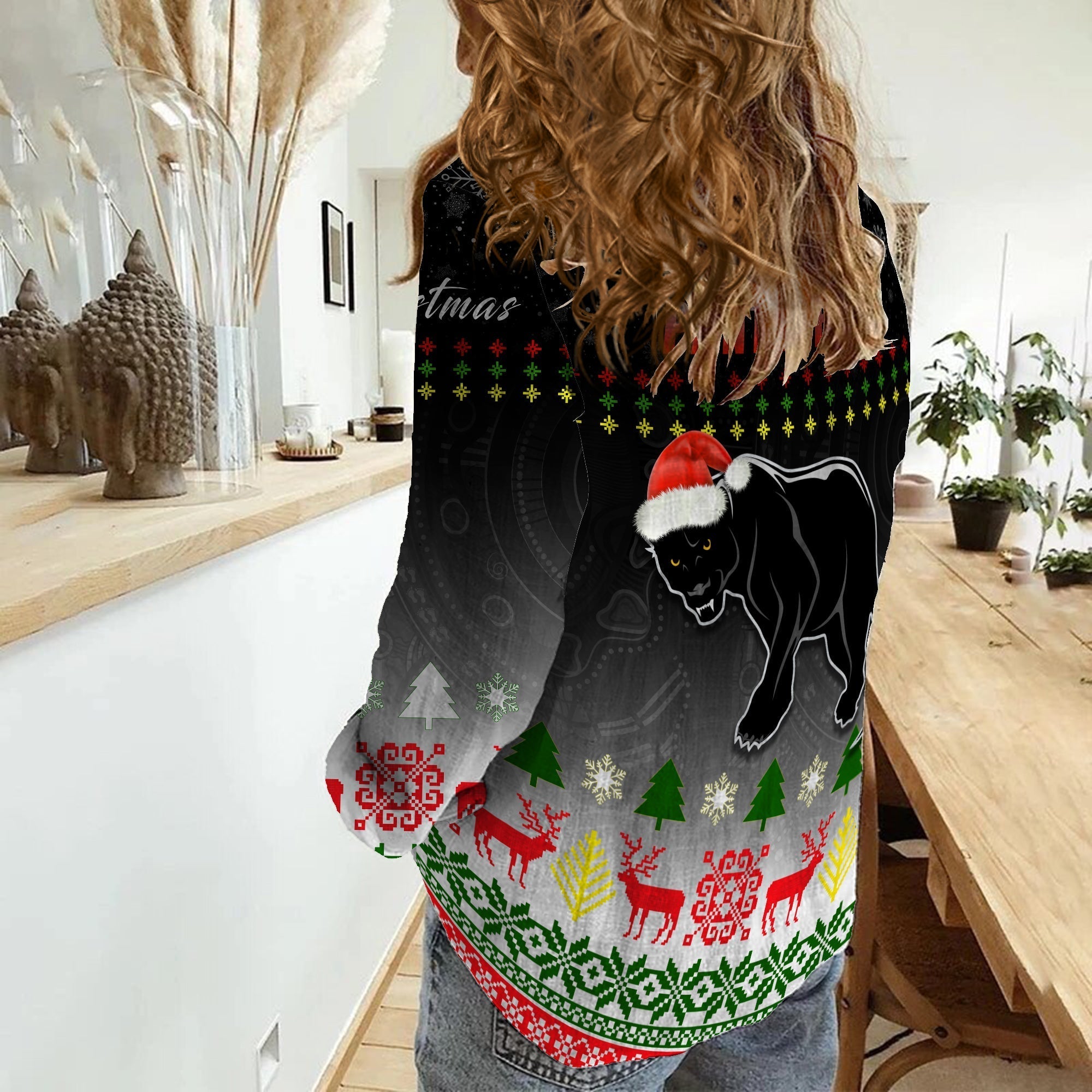 (Custom Personalised) Penrith Panthers Women Casual Shirt Merry Christmas 2022 Indigenous - Vibe Hoodie Shop