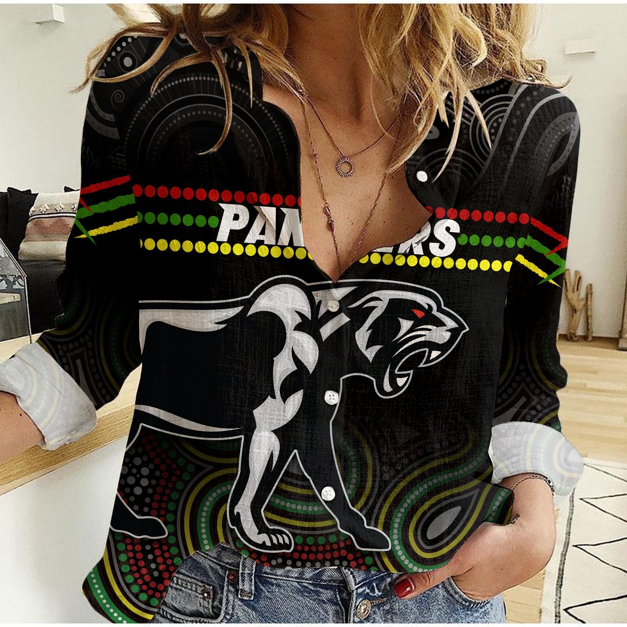 (Custom Personalised) Panthers Indigenous Women Casual Shirt Premiers Penrith Champion - Vibe Hoodie Shop