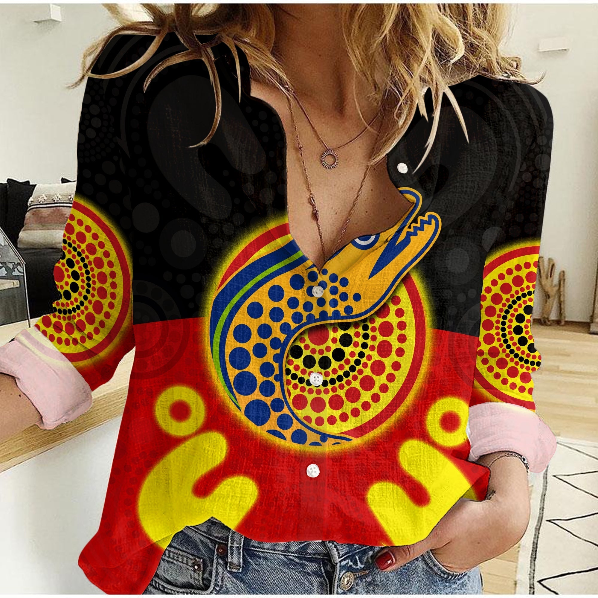(Custom Personalised) Eels Indigenous Women Casual Shirt Style Aboriginal Flag - Vibe Hoodie Shop