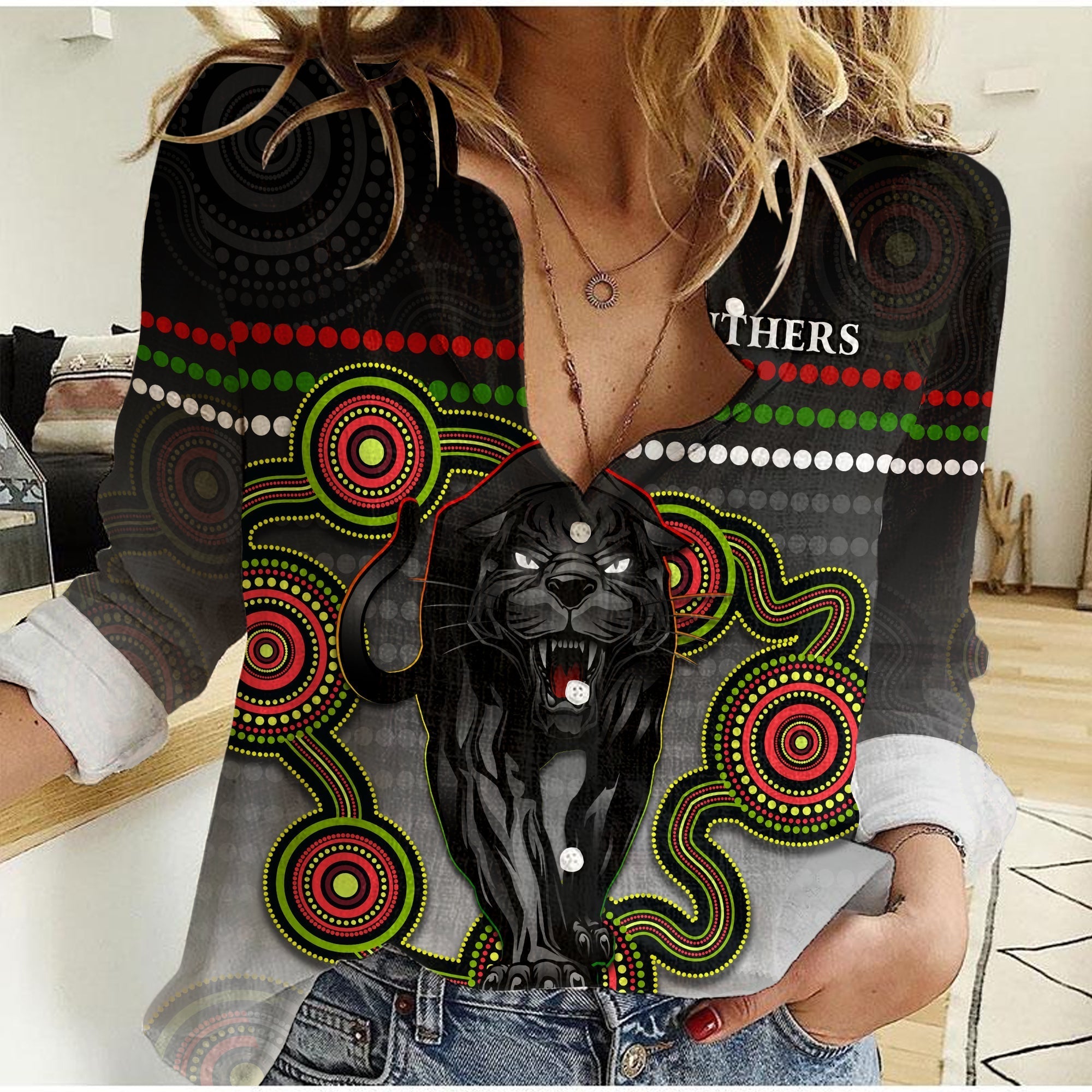 (Custom Personalised) Panthers Indigenous Women Casual Shirt Version White Alternate - Vibe Hoodie Shop