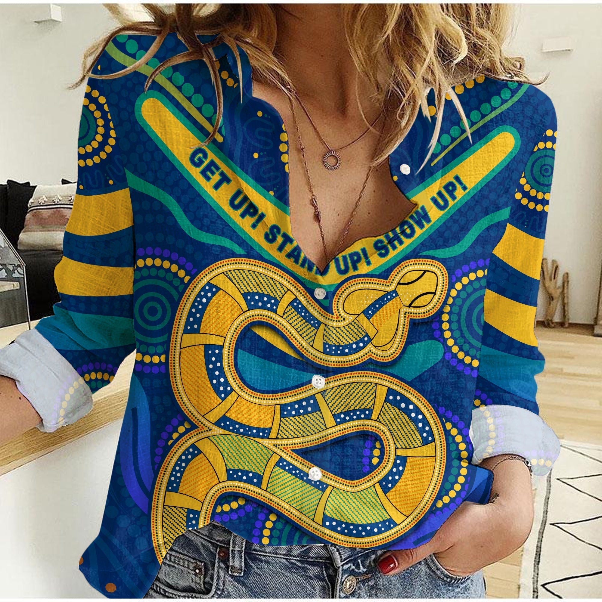 (Custom Personalised) Eels NAIDOC Week 2022 Women Casual Shirt Aboriginal Get Up - Vibe Hoodie Shop