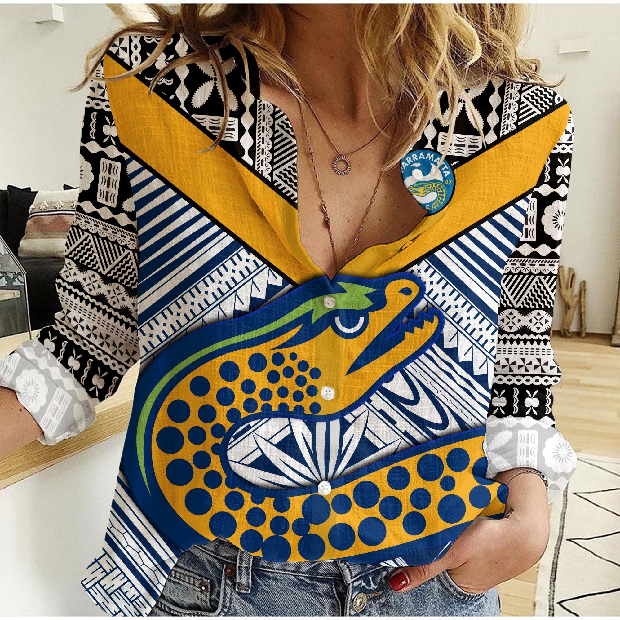 Custom Personalised Eels Rugby Women Casual Shirt Polynesian Tapa Pattern Premiers - Vibe Hoodie Shop
