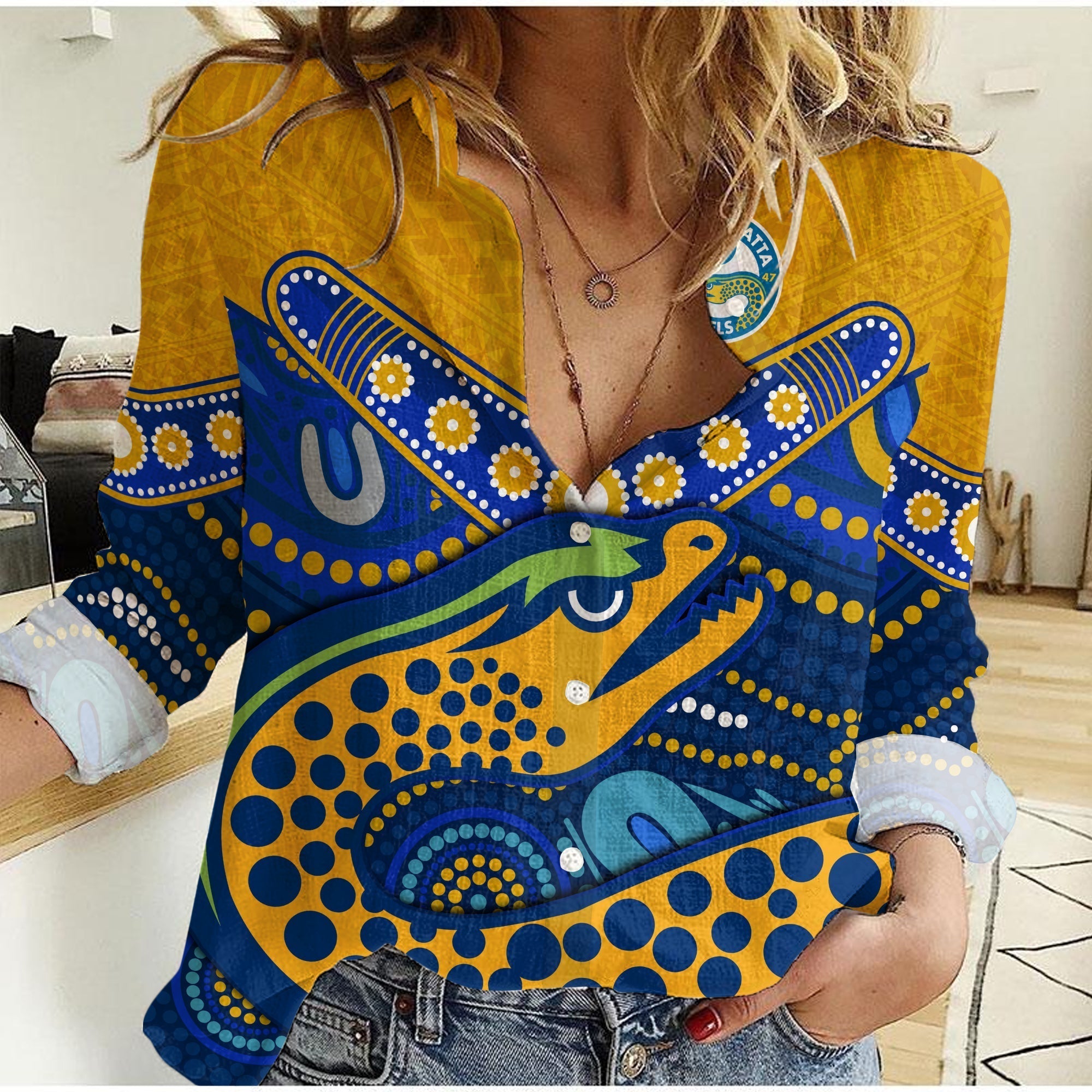 (Custom Personalised) Eels Rugby Women Casual Shirt Aboriginal and Polynesia Parramatta - Vibe Hoodie Shop